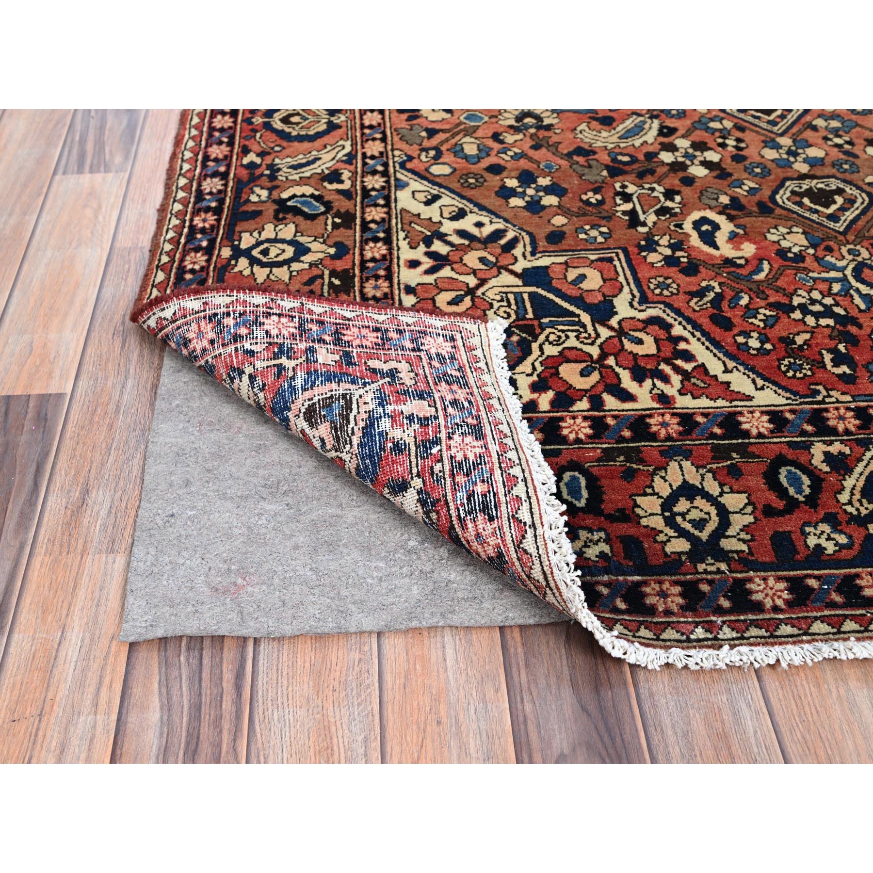 5'3"x8'6" Dusted Clay Red With Large Medallion Design, All Natural Wool, Densely Woven, Vegetable Dyes, Hand Knotted, Vintage Persian Bakhtiar Oriental Rug HR86624 - Image 3