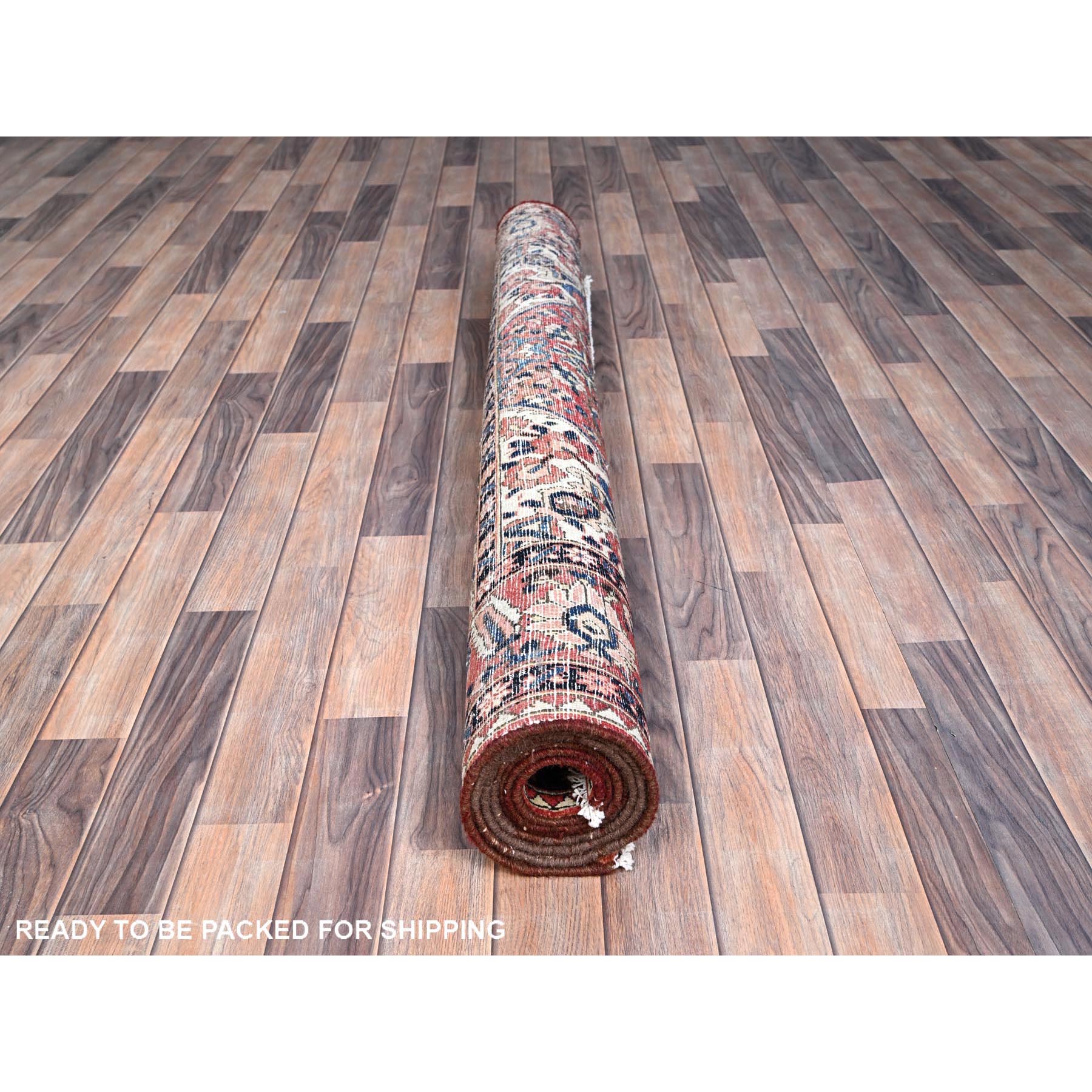 5'3"x8'6" Dusted Clay Red With Large Medallion Design, All Natural Wool, Densely Woven, Vegetable Dyes, Hand Knotted, Vintage Persian Bakhtiar Oriental Rug HR86624 - Image 5