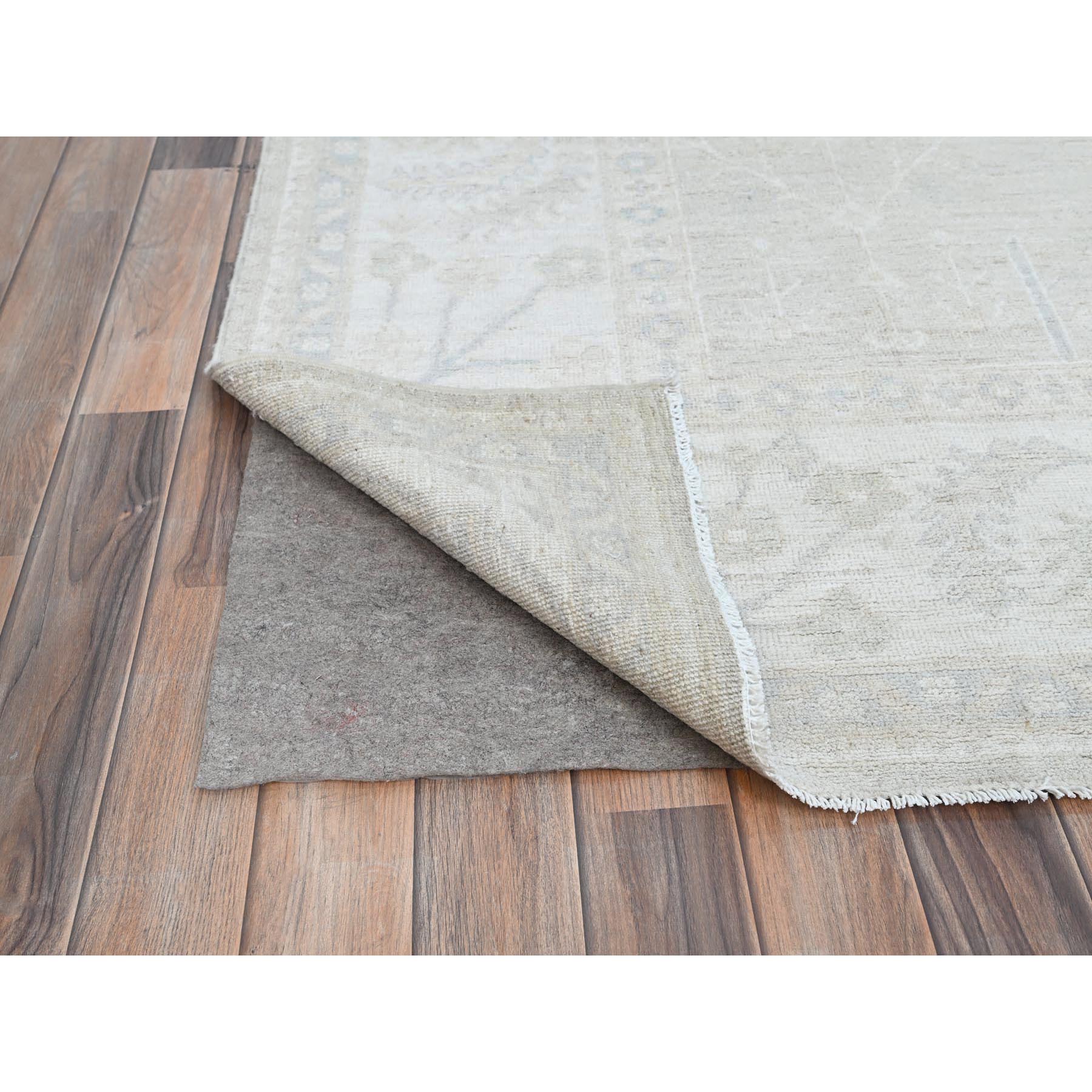 8'1"x9'7" Alabaster White, Soft Pile, White Washed Peshawar, Hand Knotted 100% Wool, Natural Dyes, Afghan Tree Design Oriental Rug HR86708 - Image 5