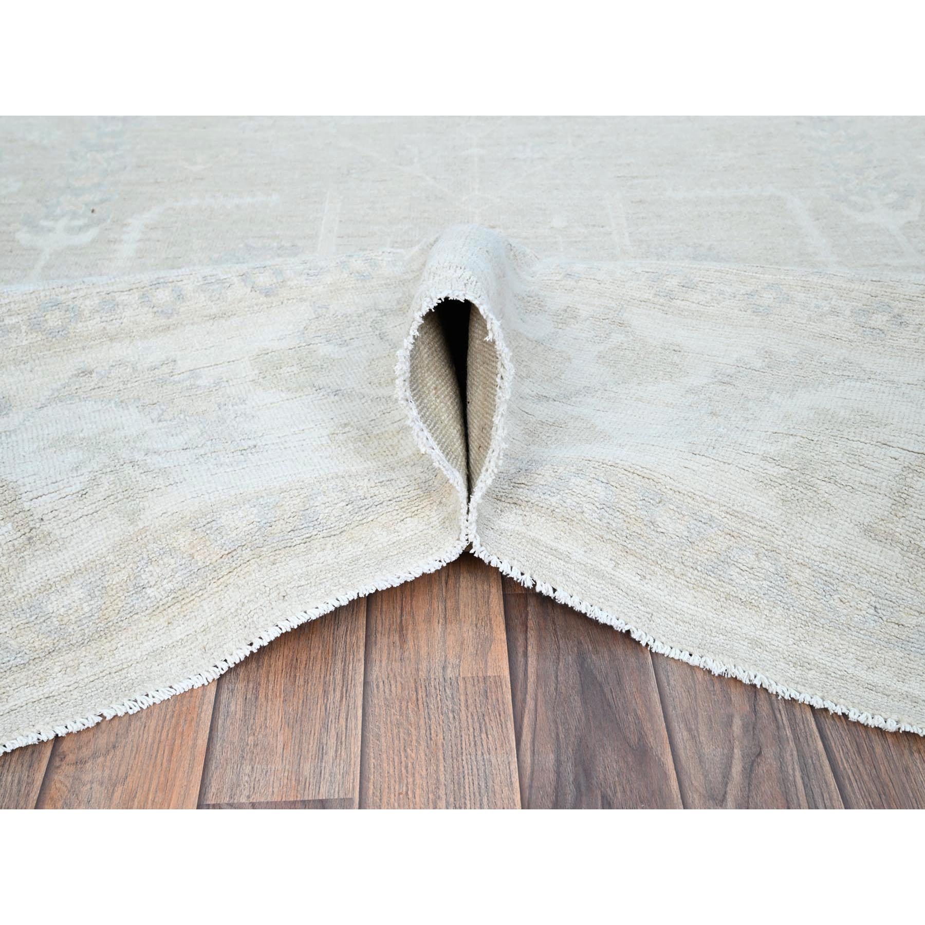8'1"x9'7" Alabaster White, Soft Pile, White Washed Peshawar, Hand Knotted 100% Wool, Natural Dyes, Afghan Tree Design Oriental Rug HR86708 - Image 6