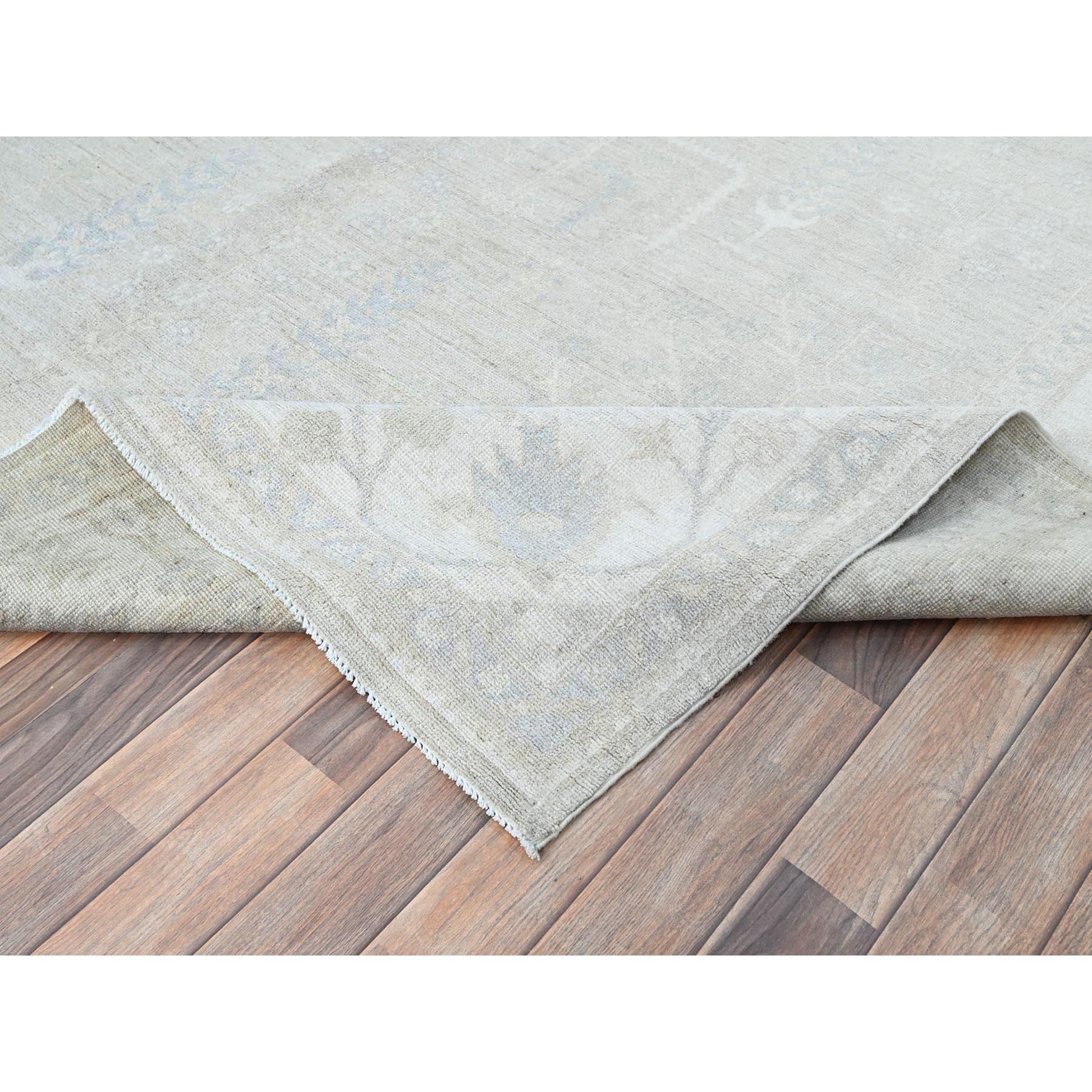 8'1"x9'7" Alabaster White, Soft Pile, White Washed Peshawar, Hand Knotted 100% Wool, Natural Dyes, Afghan Tree Design Oriental Rug HR86708 - Image 7