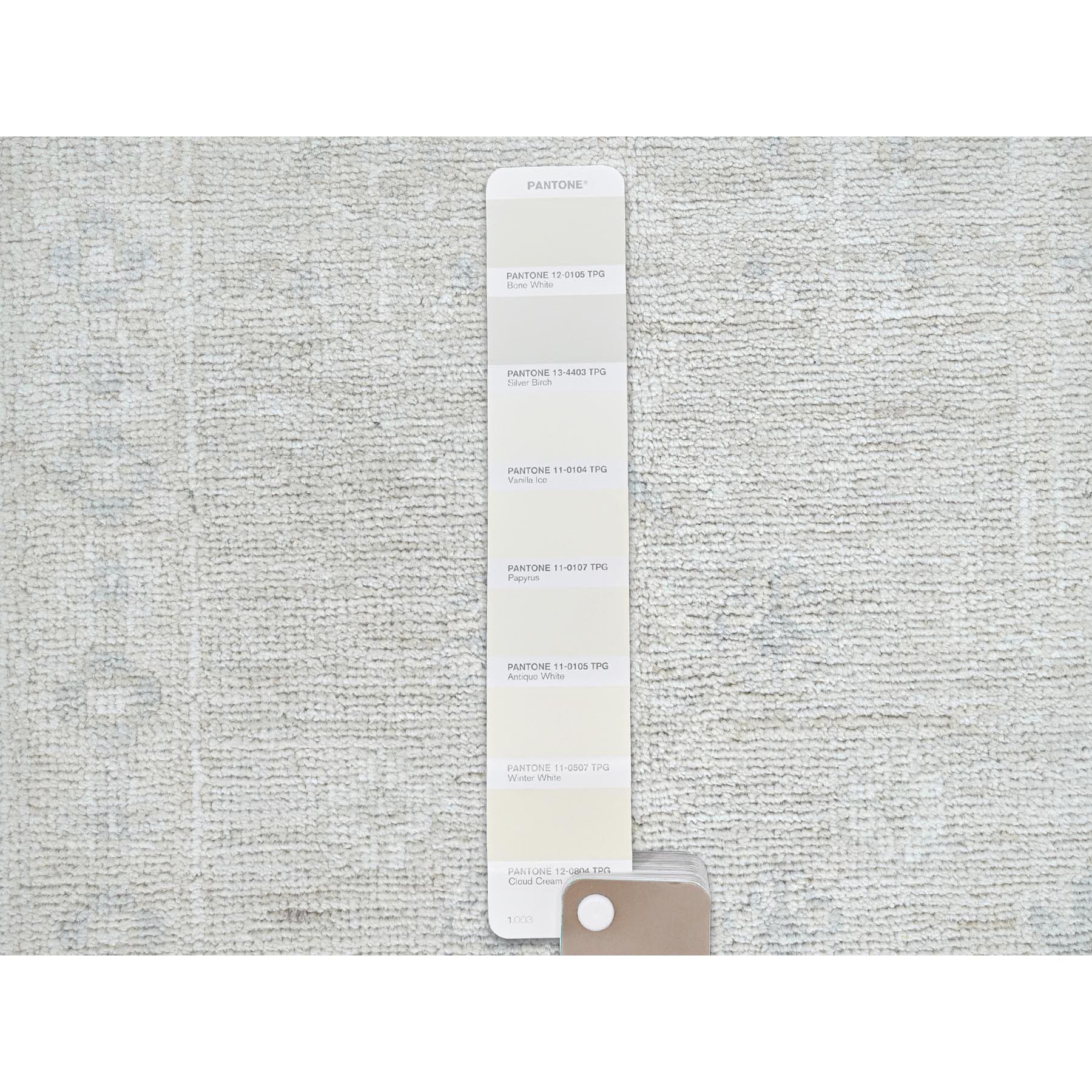 8'1"x9'7" Alabaster White, Soft Pile, White Washed Peshawar, Hand Knotted 100% Wool, Natural Dyes, Afghan Tree Design Oriental Rug HR86708 - Image 8