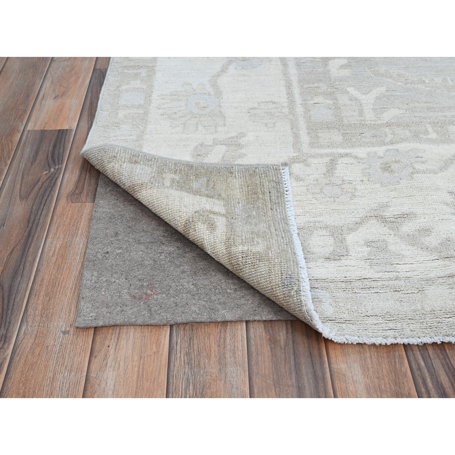8'x9'8" Dove White and Beacon Gray Border, Hand Knotted, Soft To The Touch, Pure Vibrant Wool, Afghan White Wash Peshawar, Vegetable Dyes, Geometric Design Oriental Rug HR86710 - Image 5