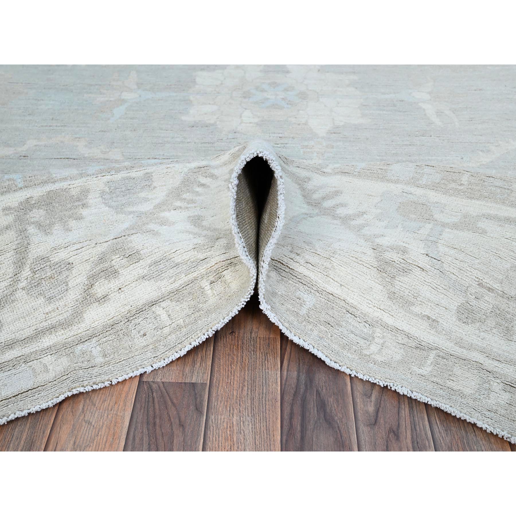 8'x9'8" Dove White and Beacon Gray Border, Hand Knotted, Soft To The Touch, Pure Vibrant Wool, Afghan White Wash Peshawar, Vegetable Dyes, Geometric Design Oriental Rug HR86710 - Image 6