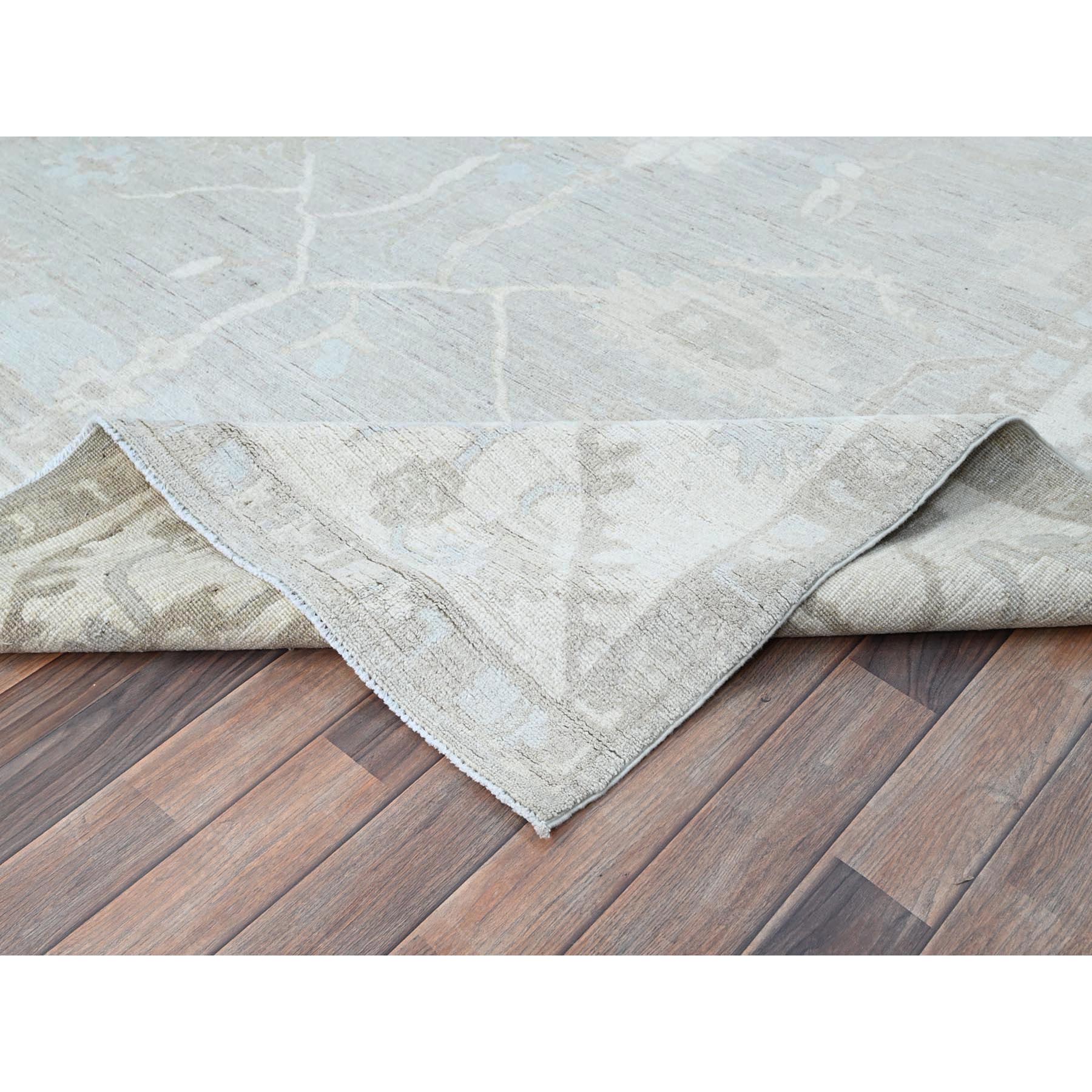 8'x9'8" Dove White and Beacon Gray Border, Hand Knotted, Soft To The Touch, Pure Vibrant Wool, Afghan White Wash Peshawar, Vegetable Dyes, Geometric Design Oriental Rug HR86710 - Image 7