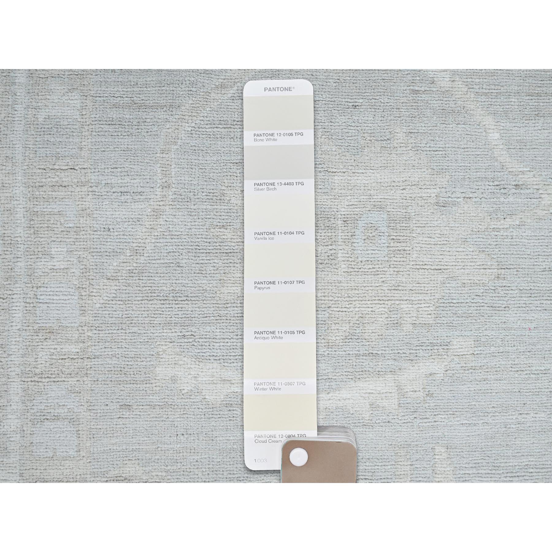 8'x9'8" Dove White and Beacon Gray Border, Hand Knotted, Soft To The Touch, Pure Vibrant Wool, Afghan White Wash Peshawar, Vegetable Dyes, Geometric Design Oriental Rug HR86710 - Image 8