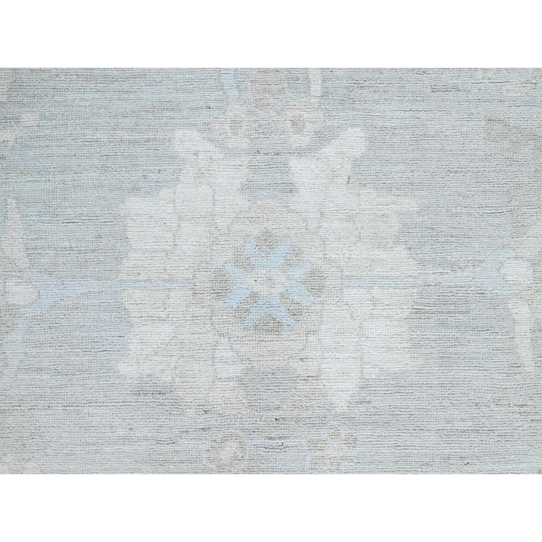 8'x9'8" Dove White and Beacon Gray Border, Hand Knotted, Soft To The Touch, Pure Vibrant Wool, Afghan White Wash Peshawar, Vegetable Dyes, Geometric Design Oriental Rug HR86710 - Image 9