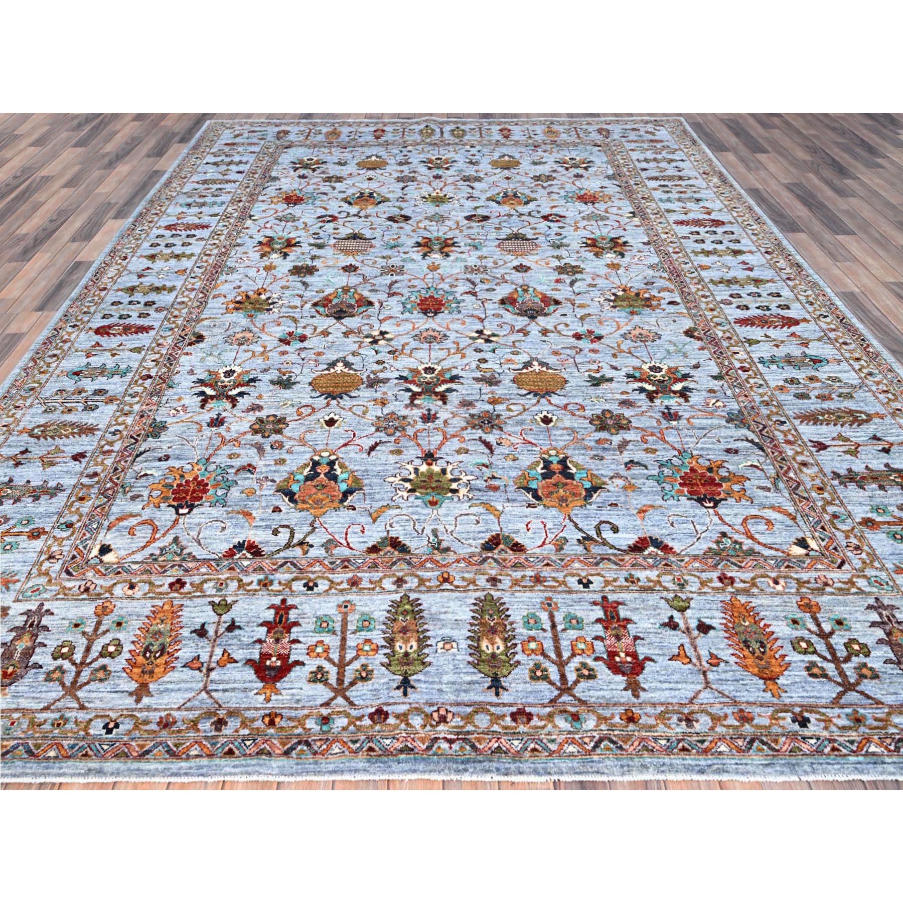 9'2"x12'4" Oxford Gray, Extra Soft Wool, Hand Knotted, Densely Woven, Afghan Sultani Pomegranate Design, Vegetable Dyes, Oriental Rug HR86715 - Image 3