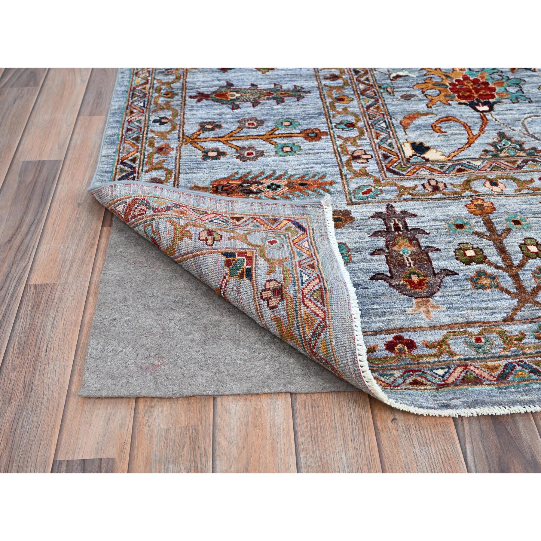 9'2"x12'4" Oxford Gray, Extra Soft Wool, Hand Knotted, Densely Woven, Afghan Sultani Pomegranate Design, Vegetable Dyes, Oriental Rug HR86715 - Image 5