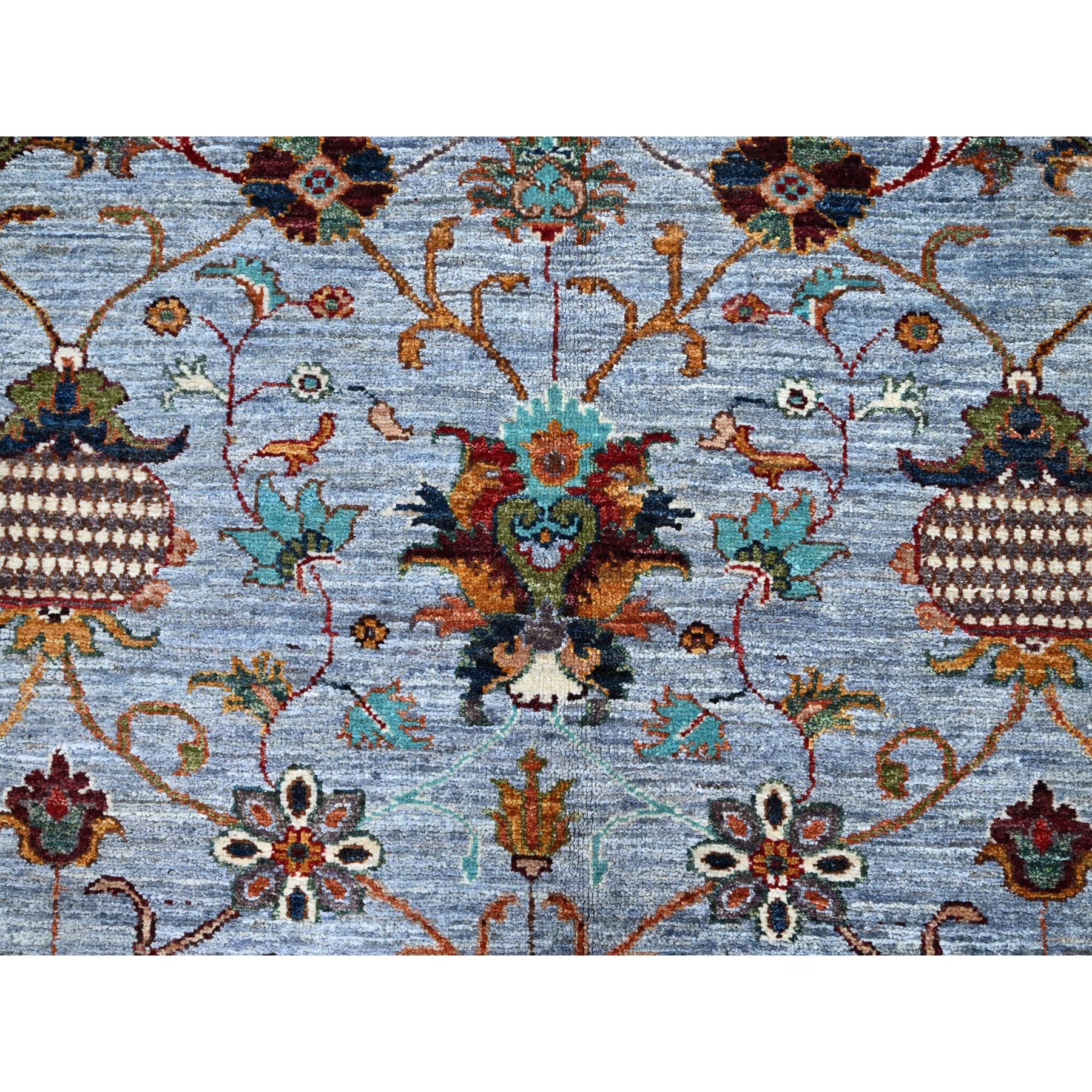 9'2"x12'4" Oxford Gray, Extra Soft Wool, Hand Knotted, Densely Woven, Afghan Sultani Pomegranate Design, Vegetable Dyes, Oriental Rug HR86715 - Image 9