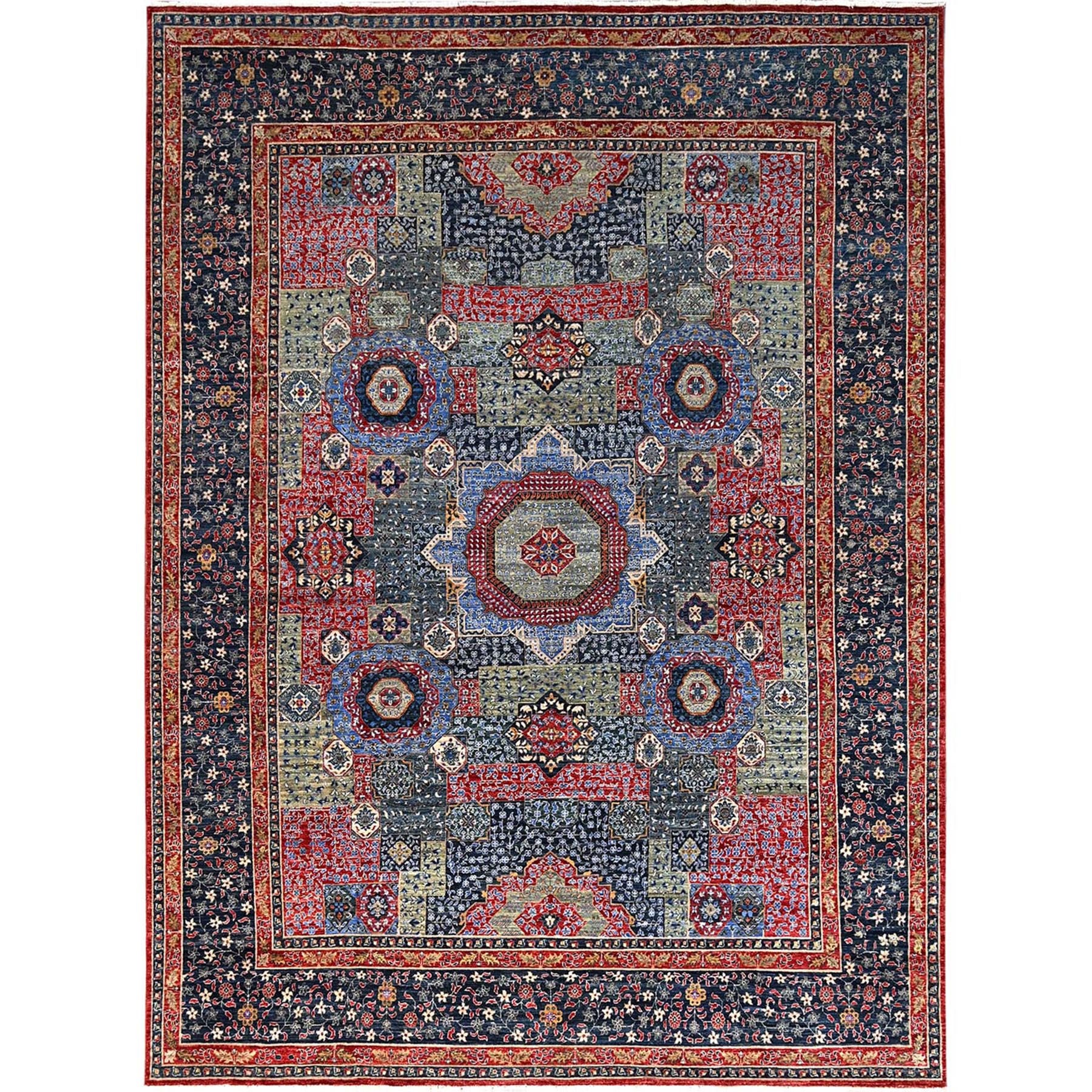 9'x12' Yale Blue, Hand Knotted 100% Wool, Natural Dyes, 200 KPSI, 14th Century Mamluk Dynasty Pattern, Oriental Rug HR86735