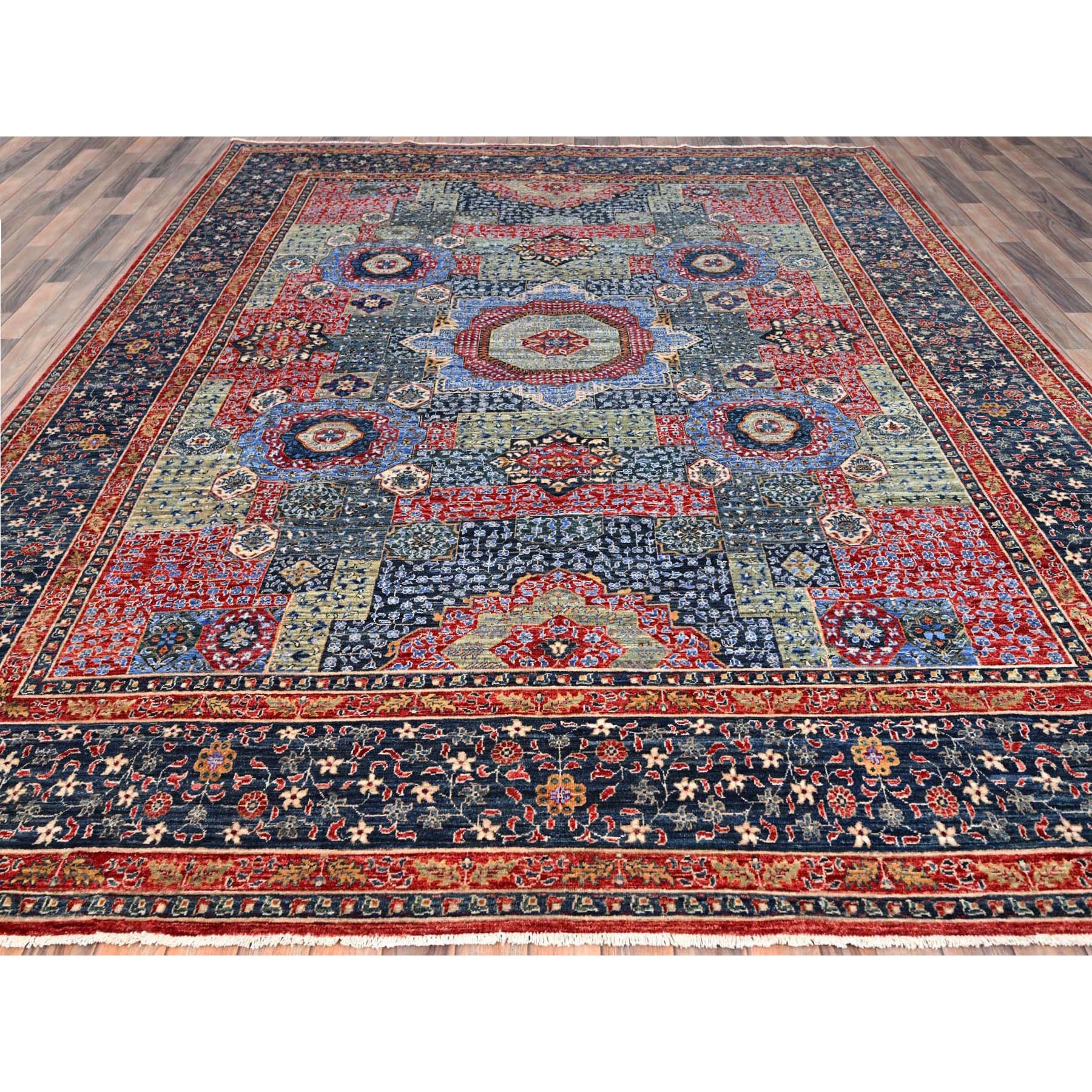 9'x12' Yale Blue, Hand Knotted 100% Wool, Natural Dyes, 200 KPSI, 14th Century Mamluk Dynasty Pattern, Oriental Rug HR86735 - Image 3