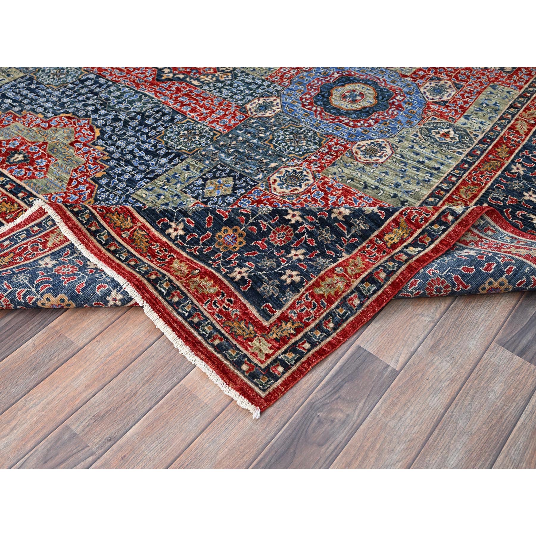 9'x12' Yale Blue, Hand Knotted 100% Wool, Natural Dyes, 200 KPSI, 14th Century Mamluk Dynasty Pattern, Oriental Rug HR86735 - Image 7