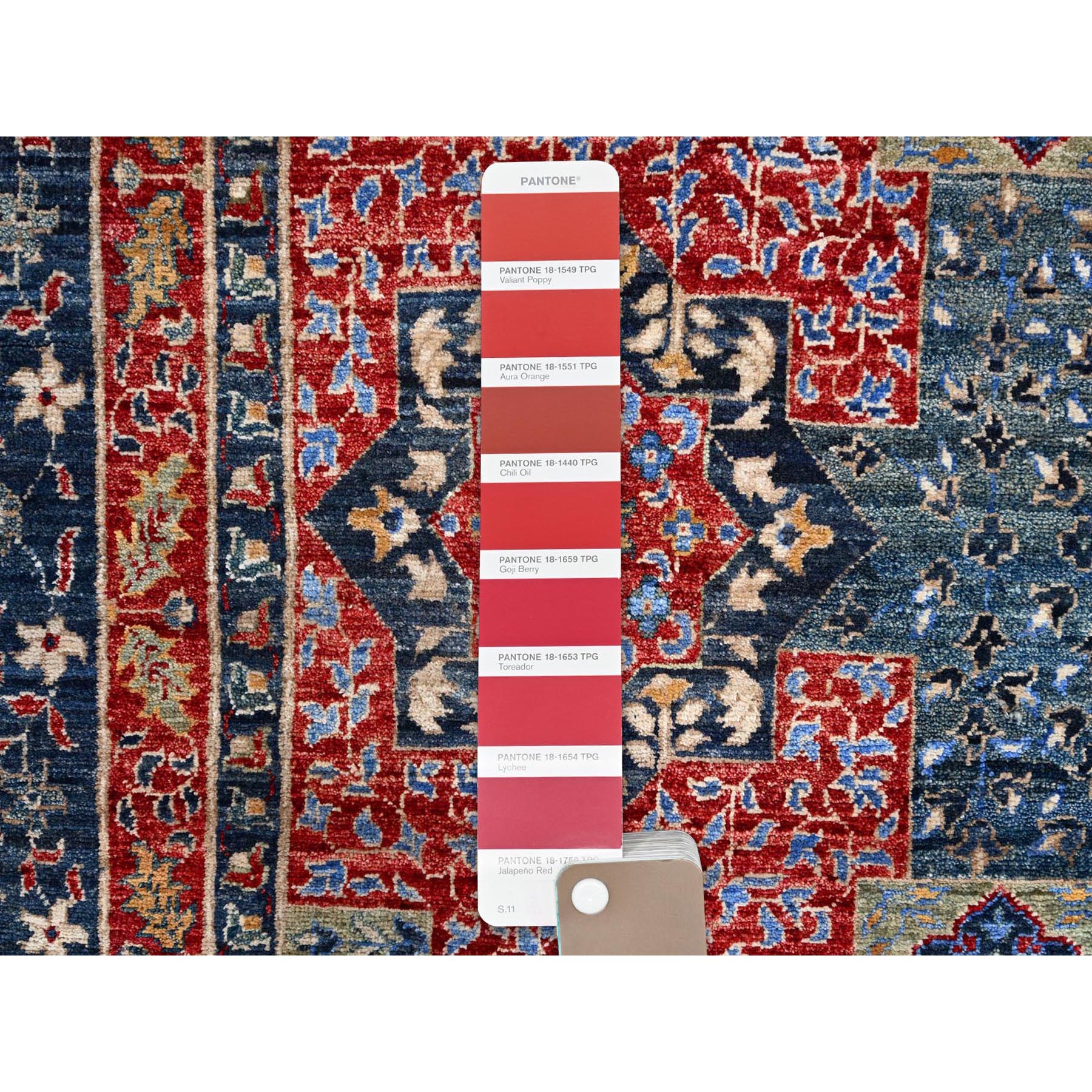 9'x12' Yale Blue, Hand Knotted 100% Wool, Natural Dyes, 200 KPSI, 14th Century Mamluk Dynasty Pattern, Oriental Rug HR86735 - Image 8