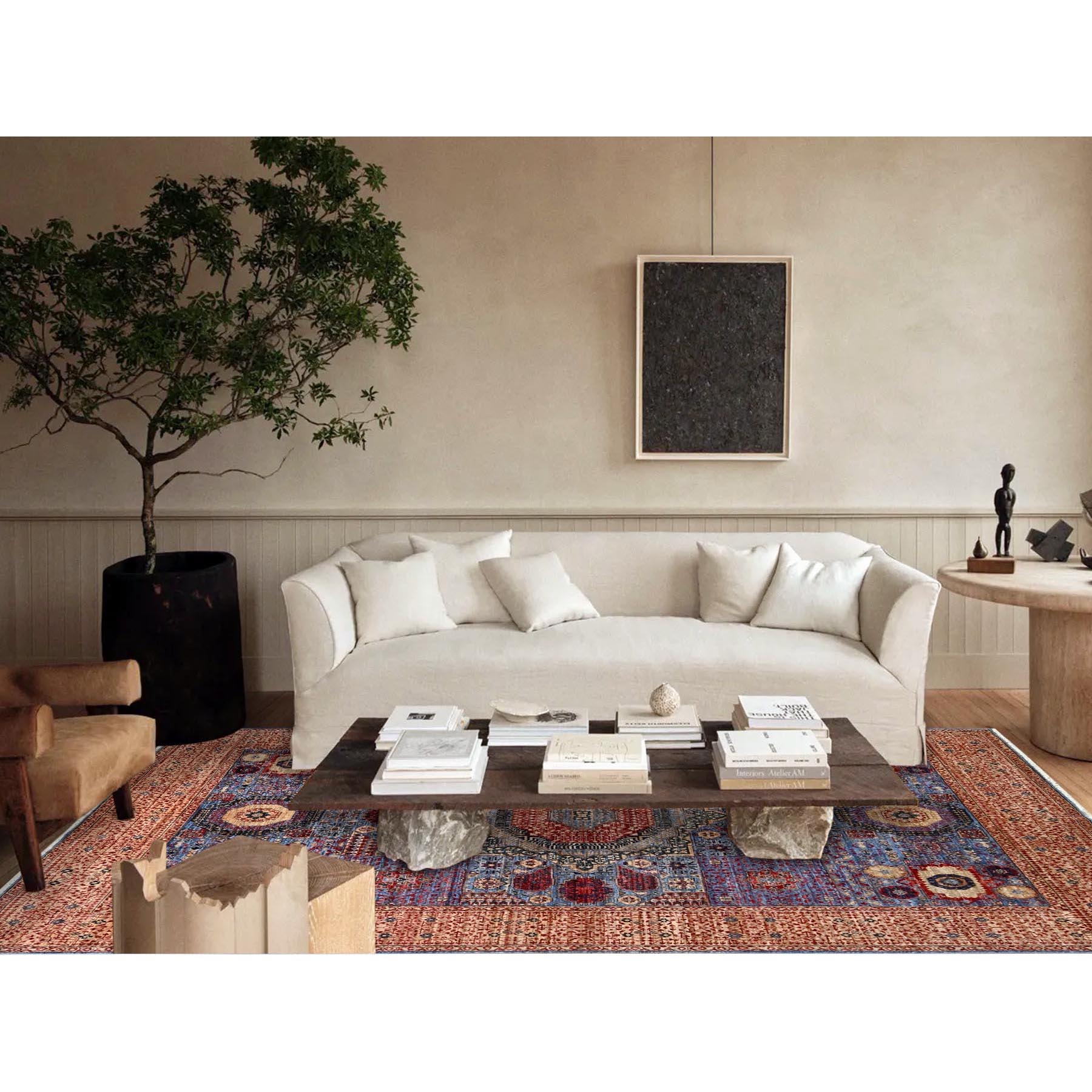 6'x8'7" Ocean Blue and Shoji White, 200 KPSI, 14th Century Mamluk Dynasty With Medallions Design, Hand Knotted Natural Wool, Vegetable Dyes, Oriental Rug HR86744 - Image 2