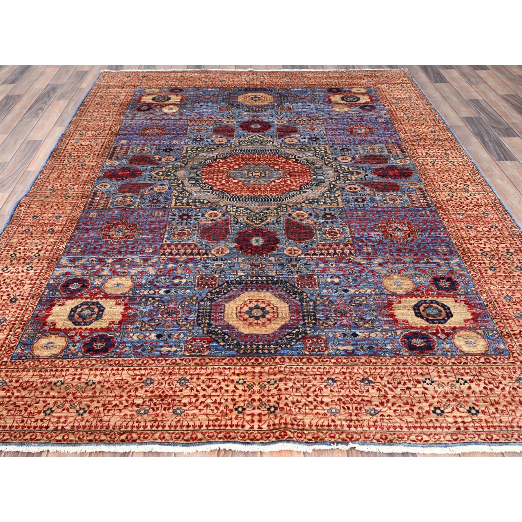 6'x8'7" Ocean Blue and Shoji White, 200 KPSI, 14th Century Mamluk Dynasty With Medallions Design, Hand Knotted Natural Wool, Vegetable Dyes, Oriental Rug HR86744 - Image 3