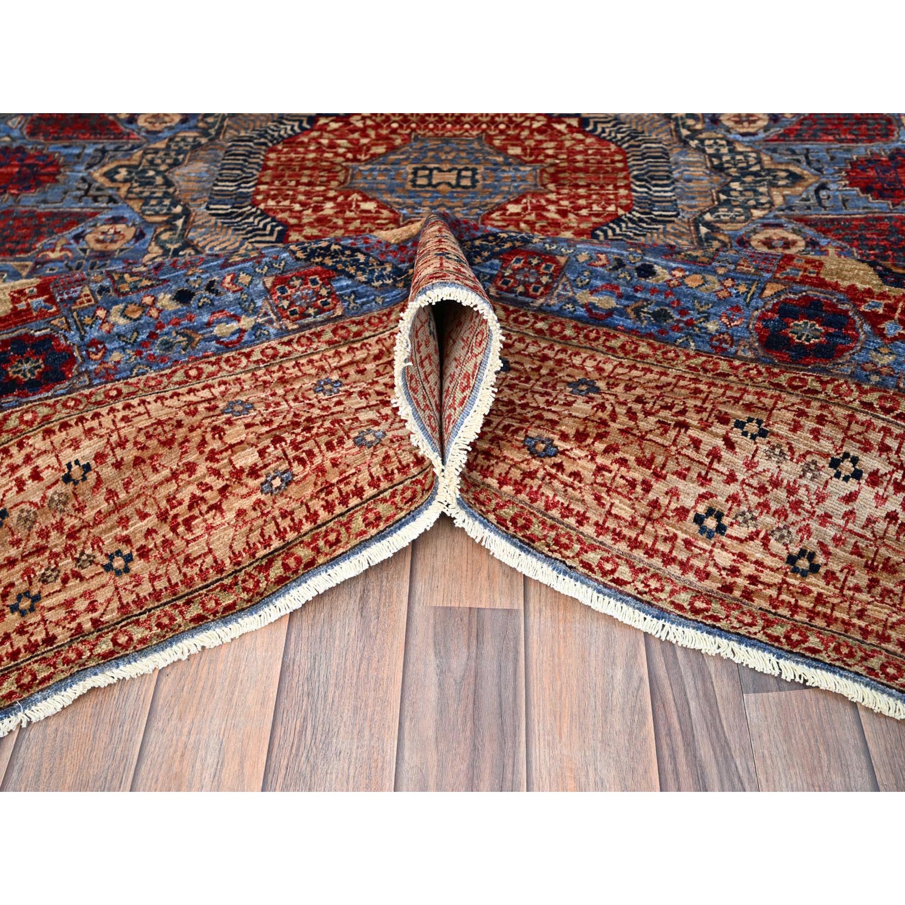 6'x8'7" Ocean Blue and Shoji White, 200 KPSI, 14th Century Mamluk Dynasty With Medallions Design, Hand Knotted Natural Wool, Vegetable Dyes, Oriental Rug HR86744 - Image 6