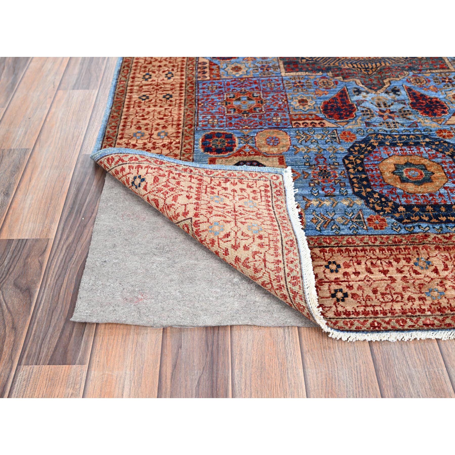 4'x6'5" Azure Blue and Aesthetic White, Vegetable Dyes, Hand Knotted Medallions Design, 200 KPSI, Pure Wool, 14th Century Mamluk Dynasty Oriental Rug HR86746 - Image 3