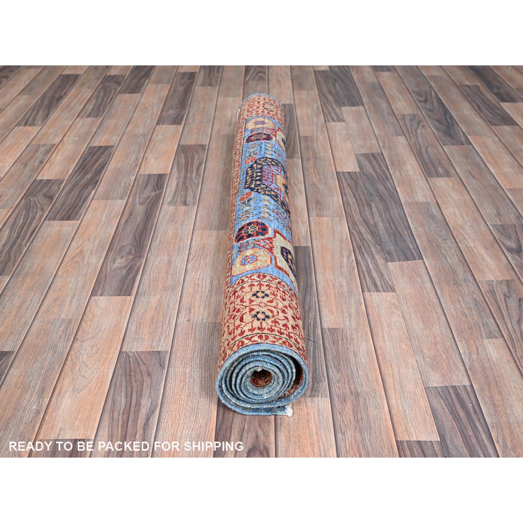 4'x6'5" Azure Blue and Aesthetic White, Vegetable Dyes, Hand Knotted Medallions Design, 200 KPSI, Pure Wool, 14th Century Mamluk Dynasty Oriental Rug HR86746 - Image 5