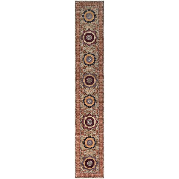 2'7"x15'10" Sesame Brown, Soft and Velvety Wool, 200 KPSI, Vegetable Dyes, 14th Century Hand Knotted Mamluk Dynasty Pattern, Oriental XL Runner Rug HR86756