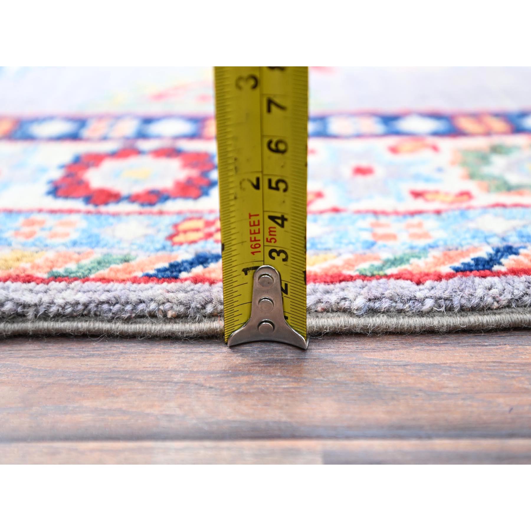 2'9"x7'10" Rocket Metallic Gray, Afghan Kazak, Denser Weave, Natural Wool, Tribal And Geometric Medallions, Hand Knotted Oriental Runner Rug HR86839 - Image 6