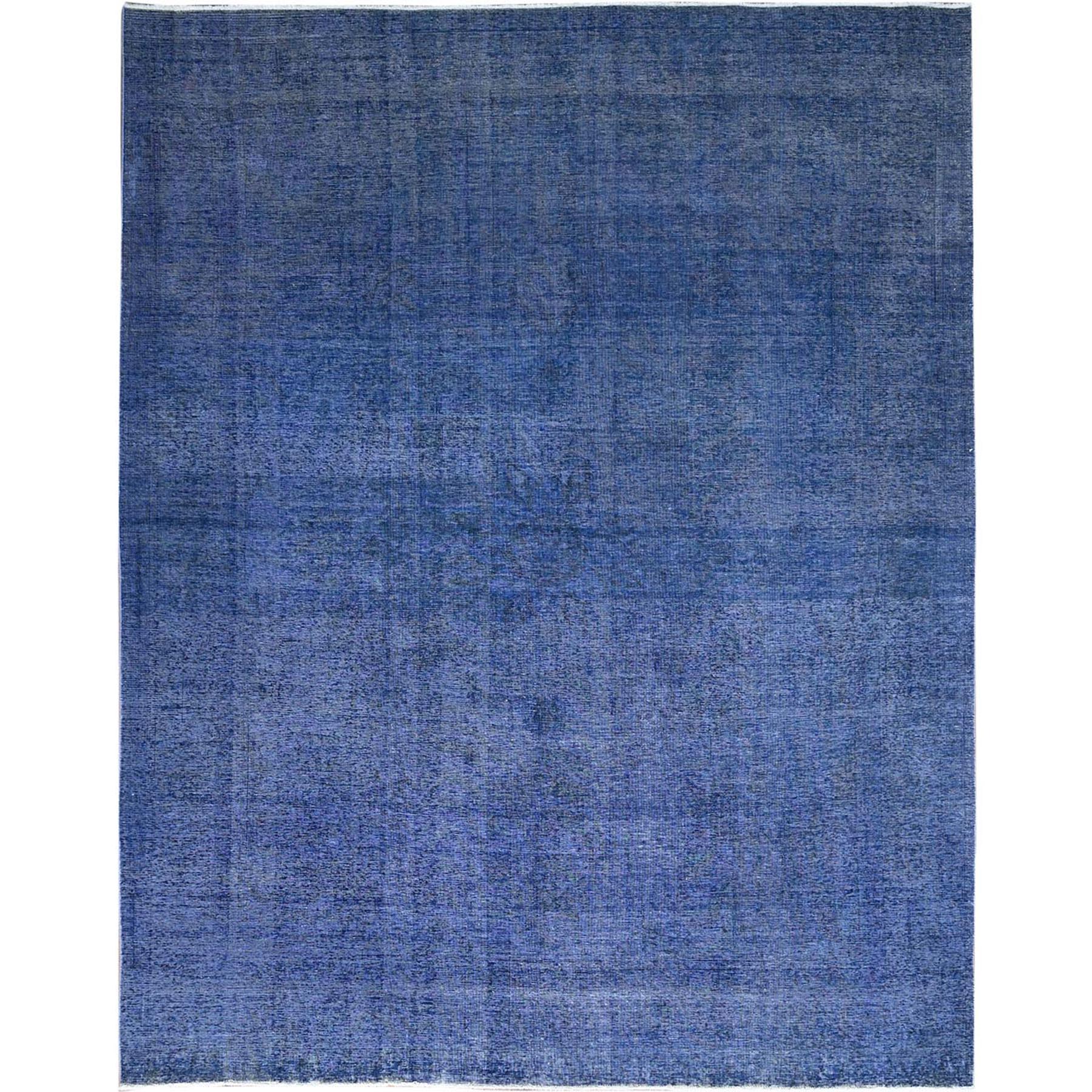 10'x12'7" Lyons Blue, Hand Knotted Vintage Persian Tabriz, Cleaned, Sides and Ends Professionally Secured, Overdyed Distressed, Sheared Low, Evenly Worn Natural Wool Oriental Rug HR86933