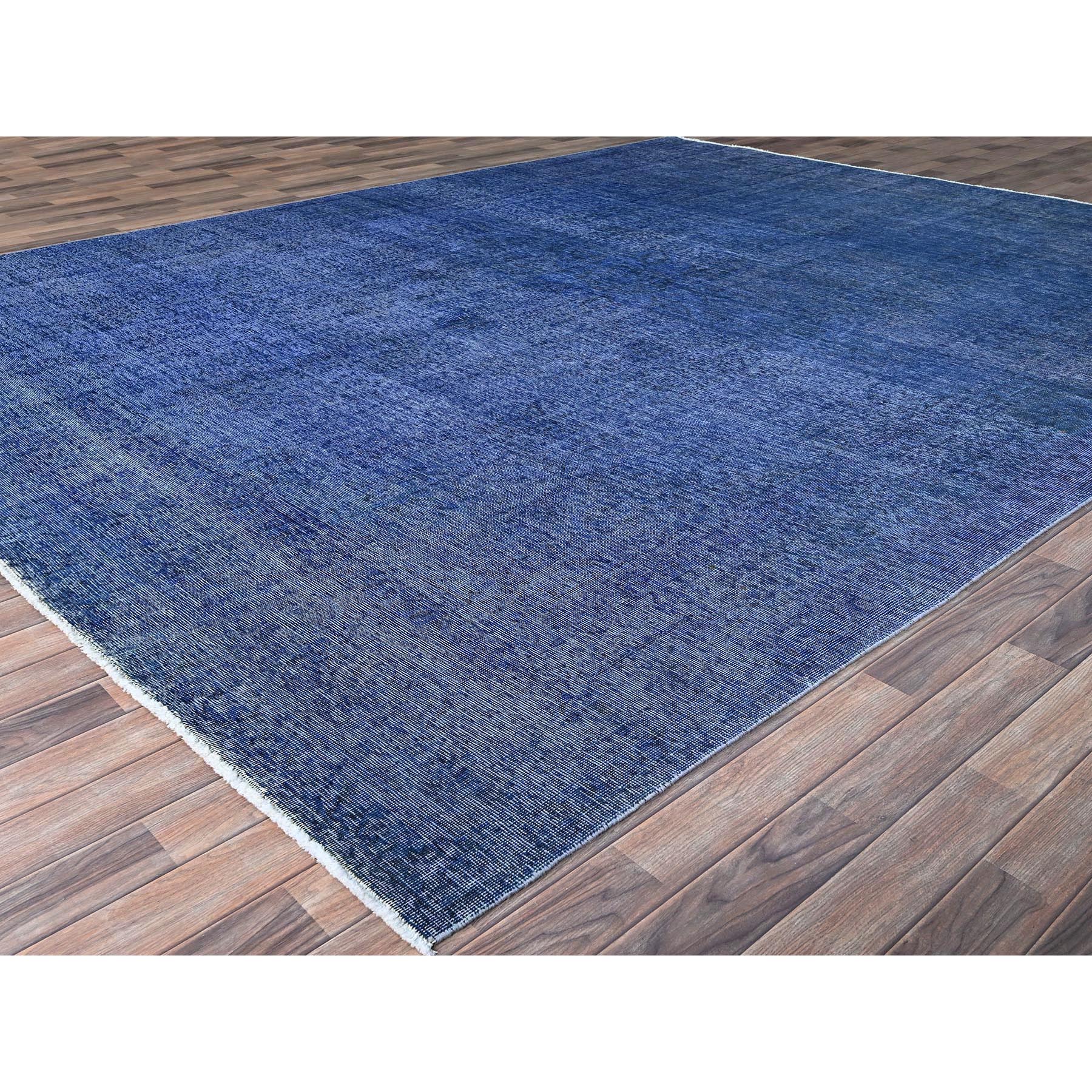 10'x12'7" Lyons Blue, Hand Knotted Vintage Persian Tabriz, Cleaned, Sides and Ends Professionally Secured, Overdyed Distressed, Sheared Low, Evenly Worn Natural Wool Oriental Rug HR86933 - Image 4