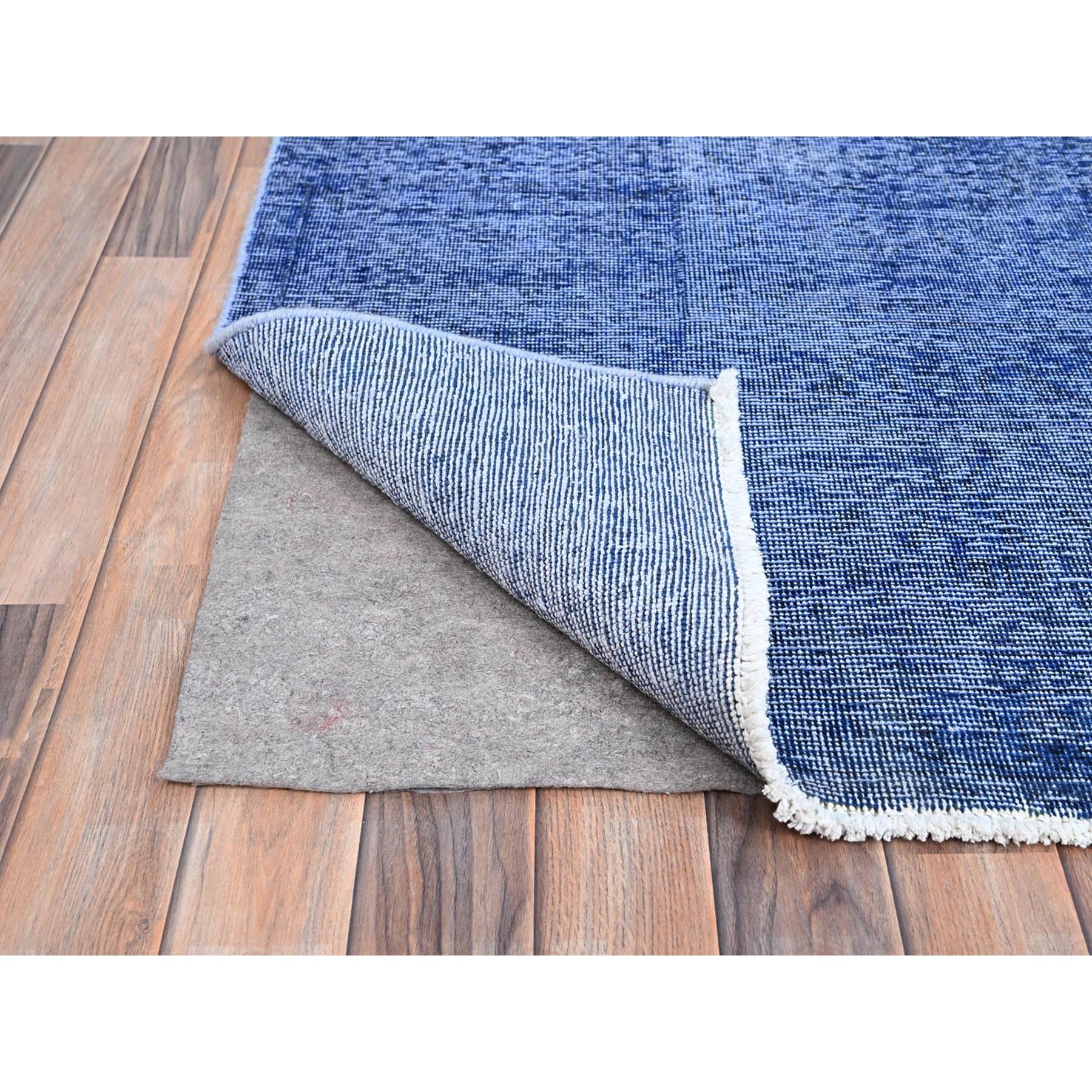 10'x12'7" Lyons Blue, Hand Knotted Vintage Persian Tabriz, Cleaned, Sides and Ends Professionally Secured, Overdyed Distressed, Sheared Low, Evenly Worn Natural Wool Oriental Rug HR86933 - Image 5