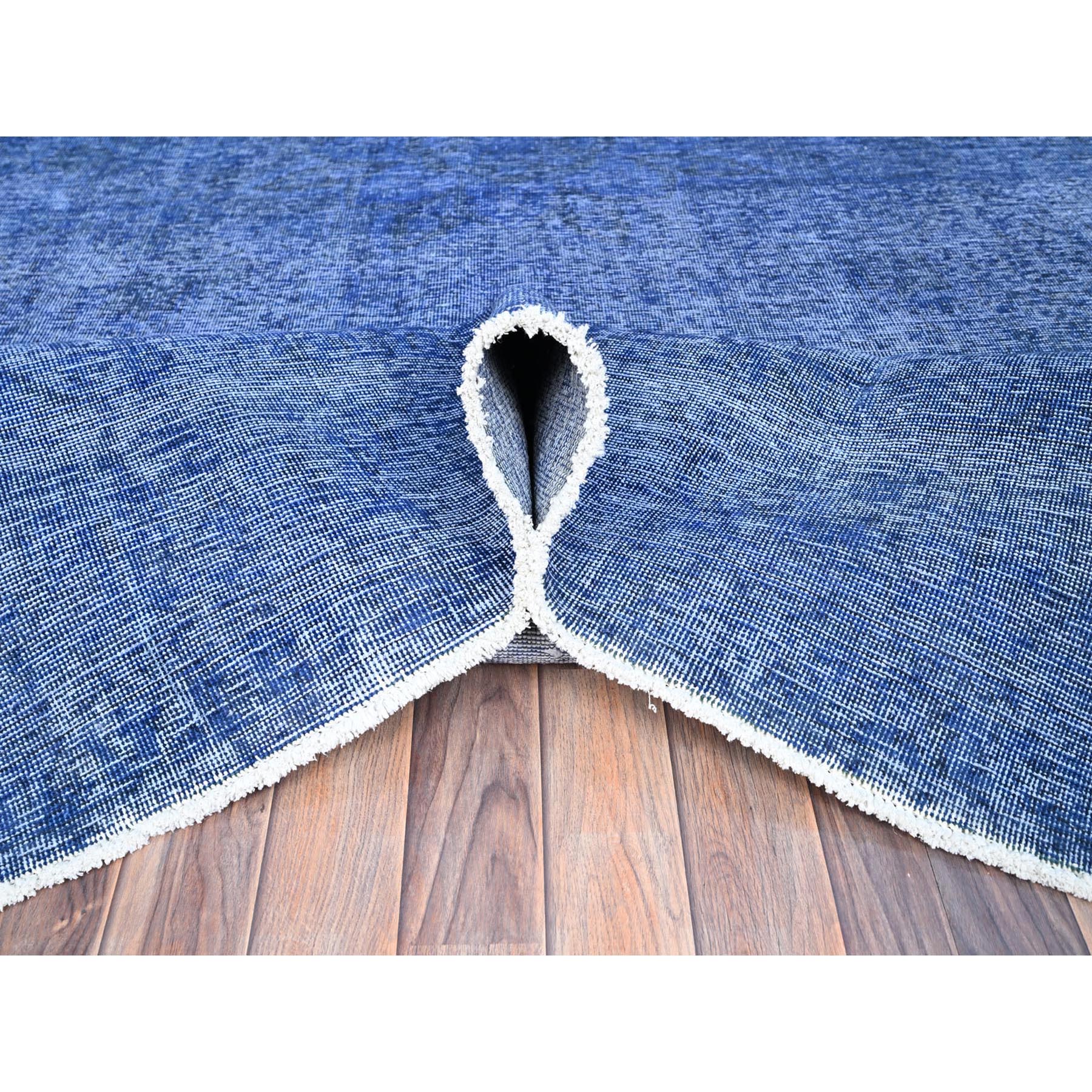 10'x12'7" Lyons Blue, Hand Knotted Vintage Persian Tabriz, Cleaned, Sides and Ends Professionally Secured, Overdyed Distressed, Sheared Low, Evenly Worn Natural Wool Oriental Rug HR86933 - Image 6
