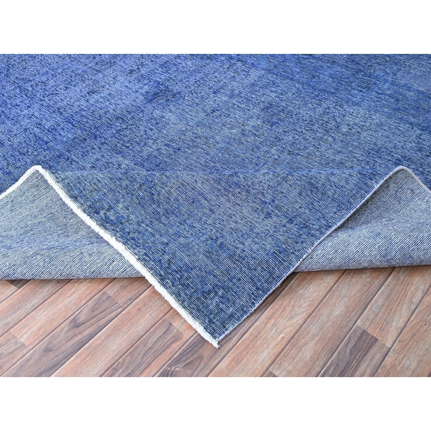 10'x12'7" Lyons Blue, Hand Knotted Vintage Persian Tabriz, Cleaned, Sides and Ends Professionally Secured, Overdyed Distressed, Sheared Low, Evenly Worn Natural Wool Oriental Rug HR86933 - Image 7