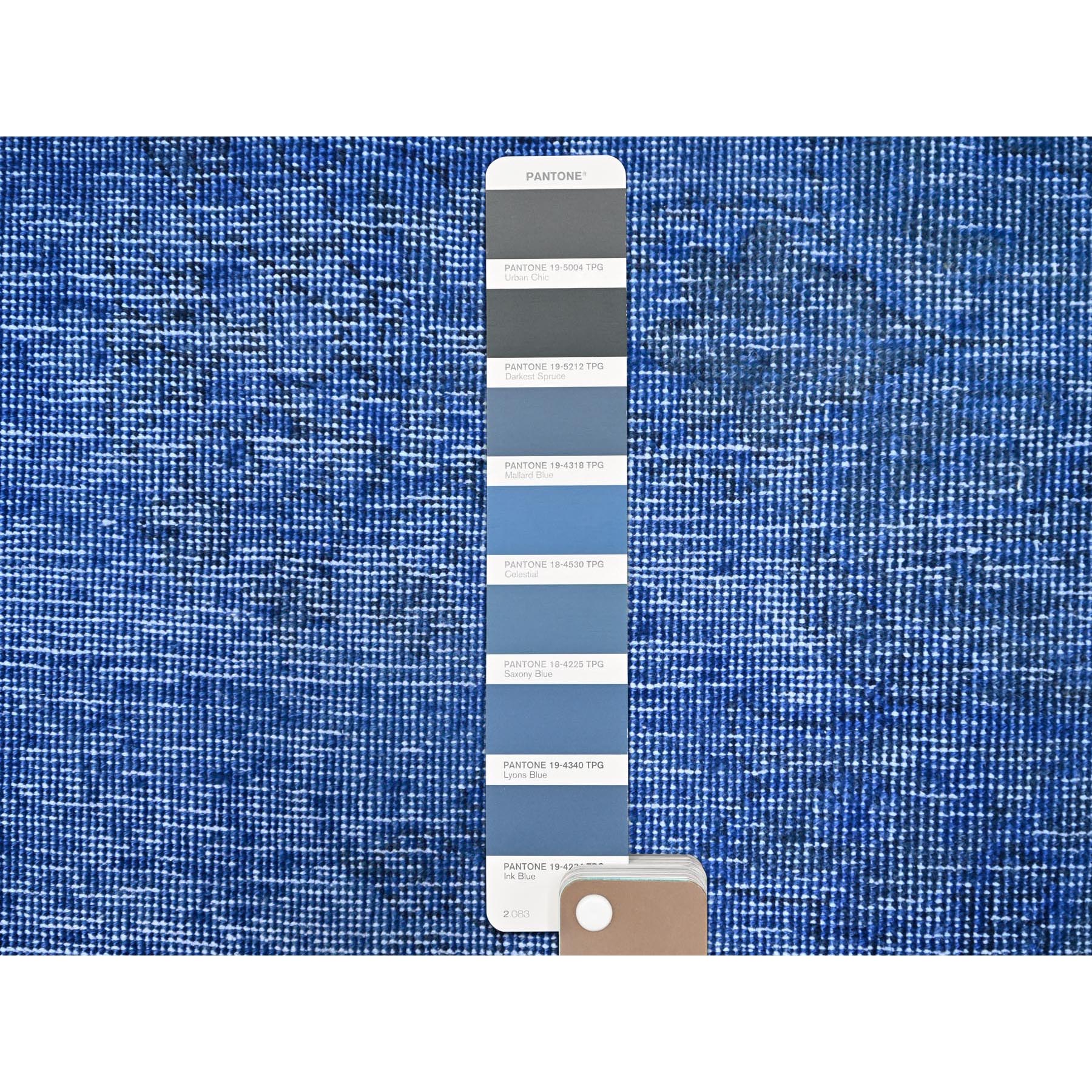 10'x12'7" Lyons Blue, Hand Knotted Vintage Persian Tabriz, Cleaned, Sides and Ends Professionally Secured, Overdyed Distressed, Sheared Low, Evenly Worn Natural Wool Oriental Rug HR86933 - Image 8