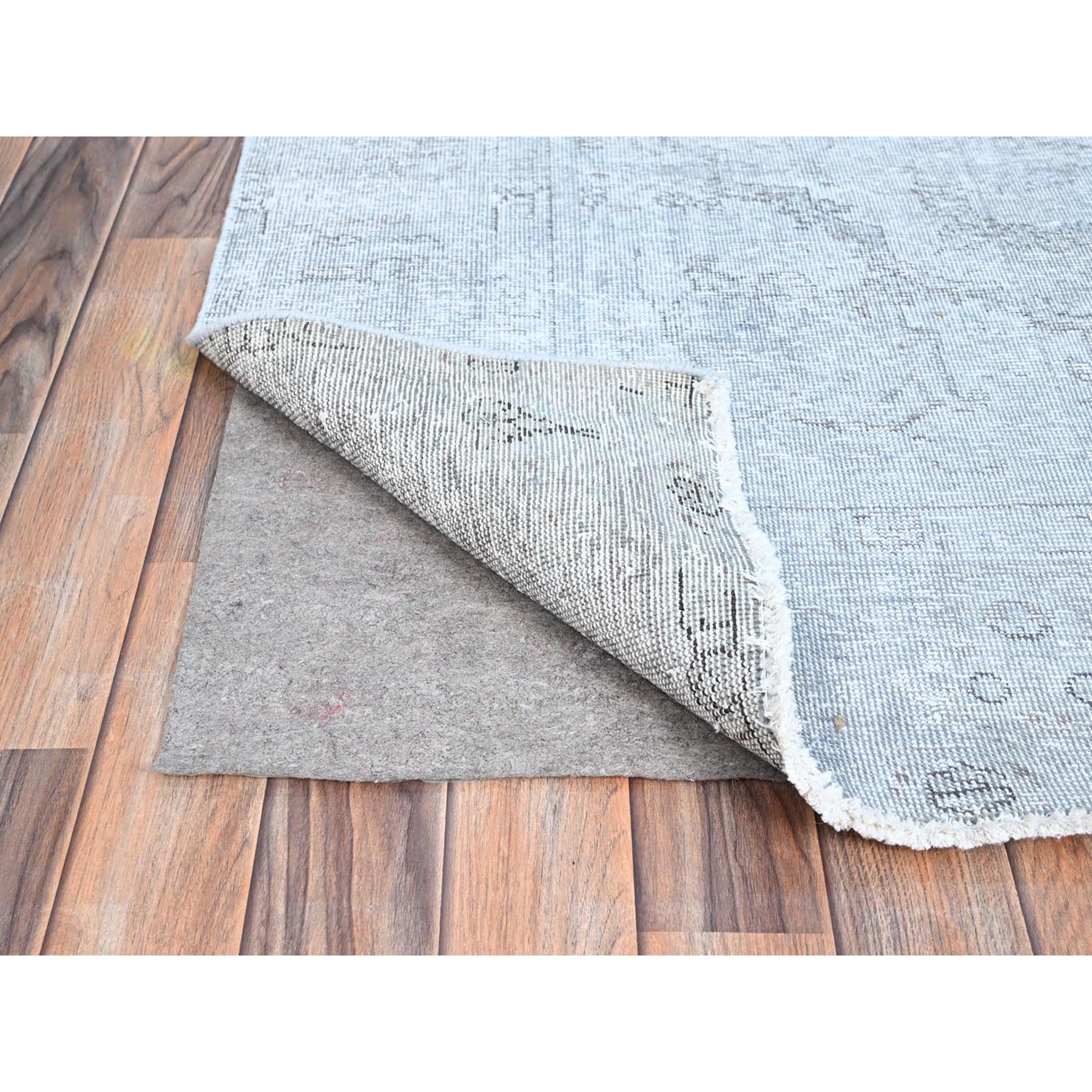 6'x8'10" Blue Gray, Hand Knotted Sides and Ends Professionally Secured and Cleaned, Vintage Persian Tabriz, Cropped Thin, Sheared Low, Evenly Worn, Shiny Wool, Oriental Distressed Rug HR86937 - Image 5