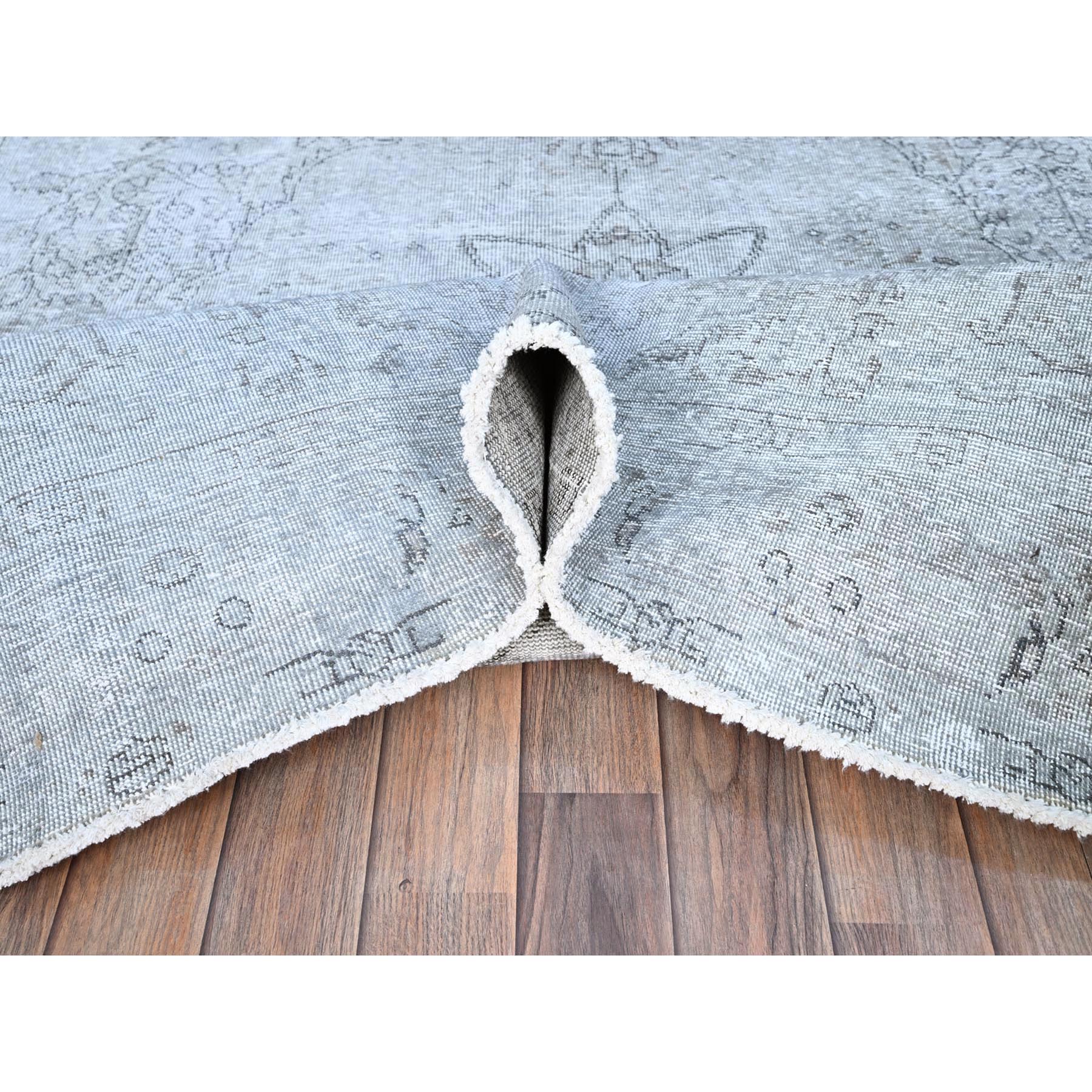 6'x8'10" Blue Gray, Hand Knotted Sides and Ends Professionally Secured and Cleaned, Vintage Persian Tabriz, Cropped Thin, Sheared Low, Evenly Worn, Shiny Wool, Oriental Distressed Rug HR86937 - Image 6