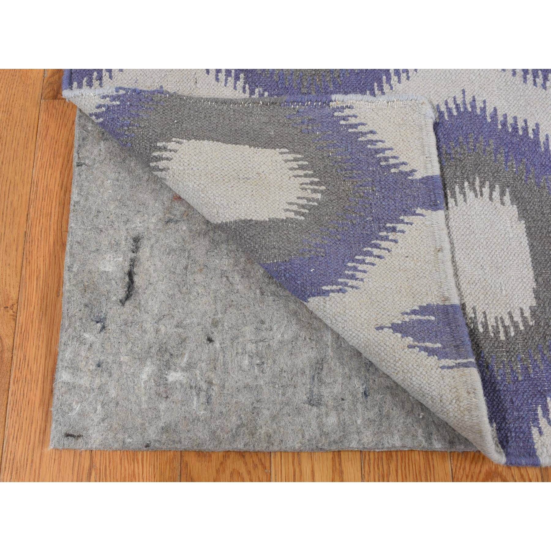8'10''x12'2'' Beige with a mix of Purple, Flat Weave, Durie Kilim with Geometric Pattern, Reversible, Pure Wool, Hand Woven, Oriental Rug HR87869 - Image 5