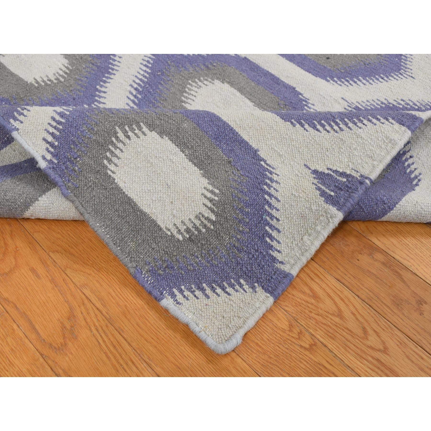 8'10''x12'2'' Beige with a mix of Purple, Flat Weave, Durie Kilim with Geometric Pattern, Reversible, Pure Wool, Hand Woven, Oriental Rug HR87869 - Image 6
