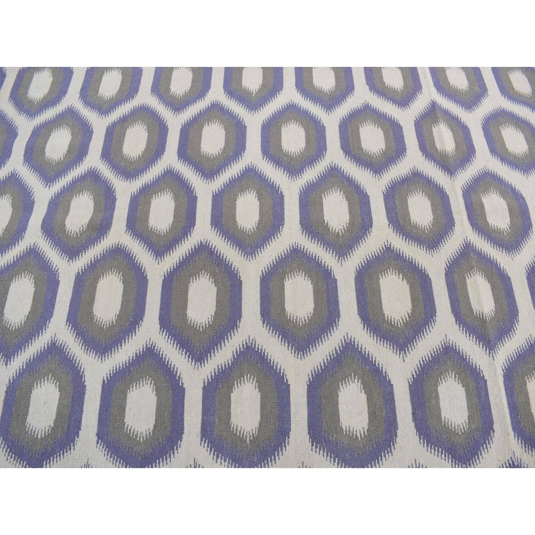 8'10''x12'2'' Beige with a mix of Purple, Flat Weave, Durie Kilim with Geometric Pattern, Reversible, Pure Wool, Hand Woven, Oriental Rug HR87869 - Image 8