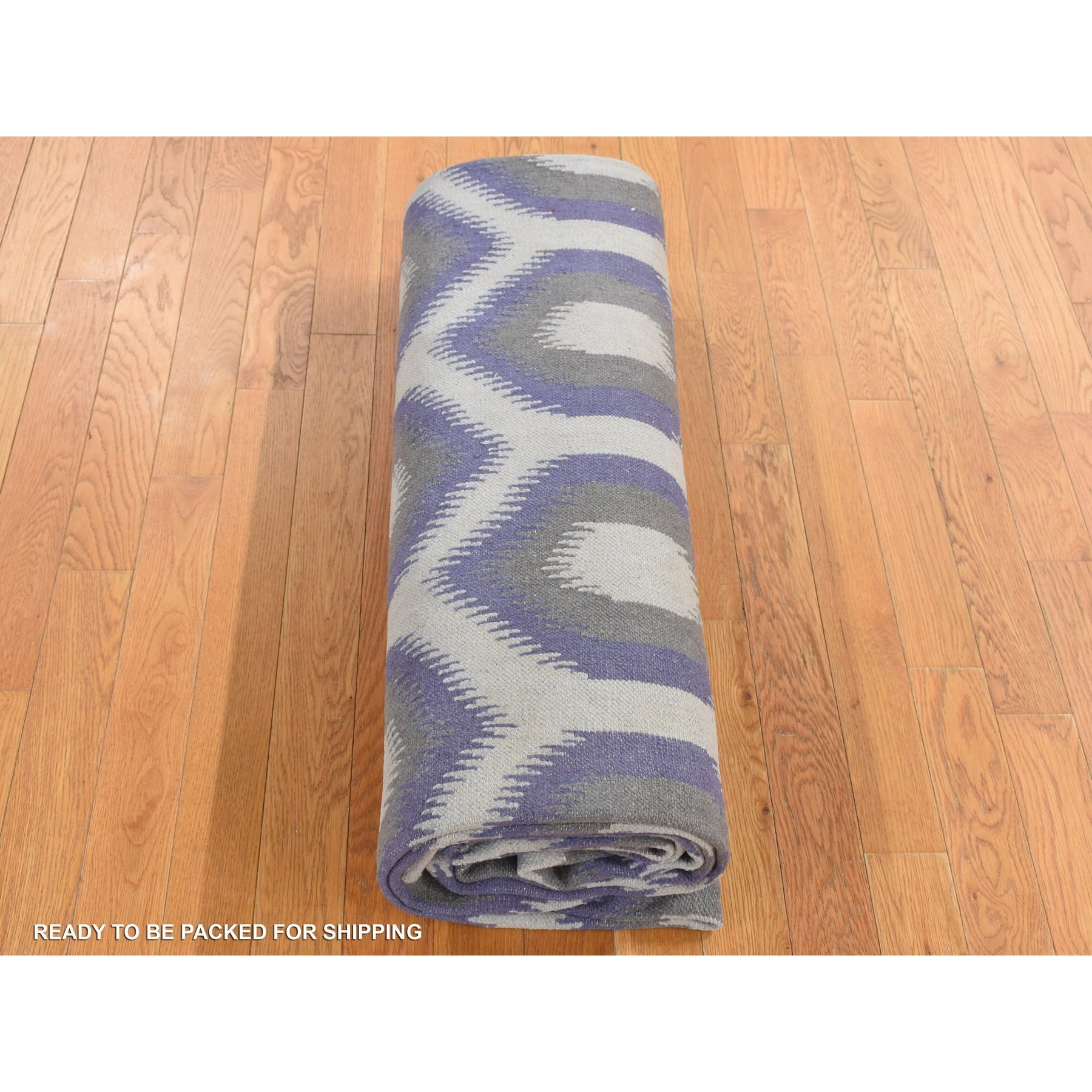 8'10''x12'2'' Beige with a mix of Purple, Flat Weave, Durie Kilim with Geometric Pattern, Reversible, Pure Wool, Hand Woven, Oriental Rug HR87869 - Image 9