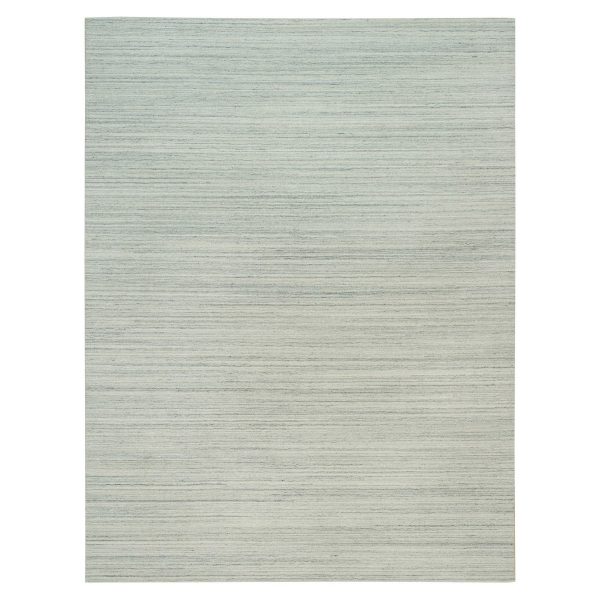 9'1"x12' Alabaster White, Plain, Hand Loomed, Undyed 100% Wool, Modern Design, Thick and Plush Oriental Rug HR90126