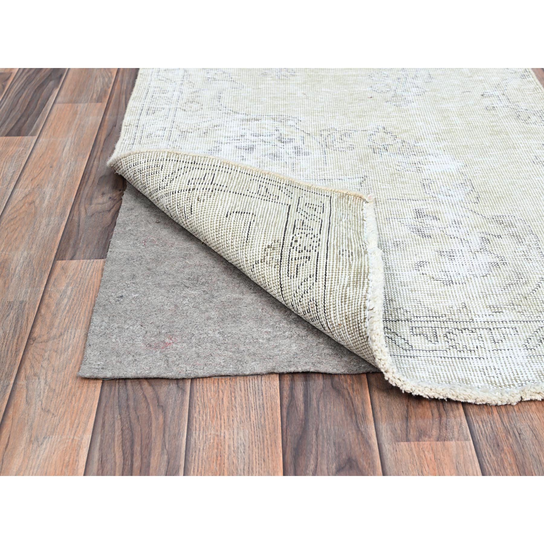 2'5"x7'6" Alabaster White, Pure Wool With Worn Out And Distressed Look, Hand Knotted Vintage Persian Tabriz, Cropped Thin, No Holes, White Wash, Runner Oriental Rug HR230 - Image 3