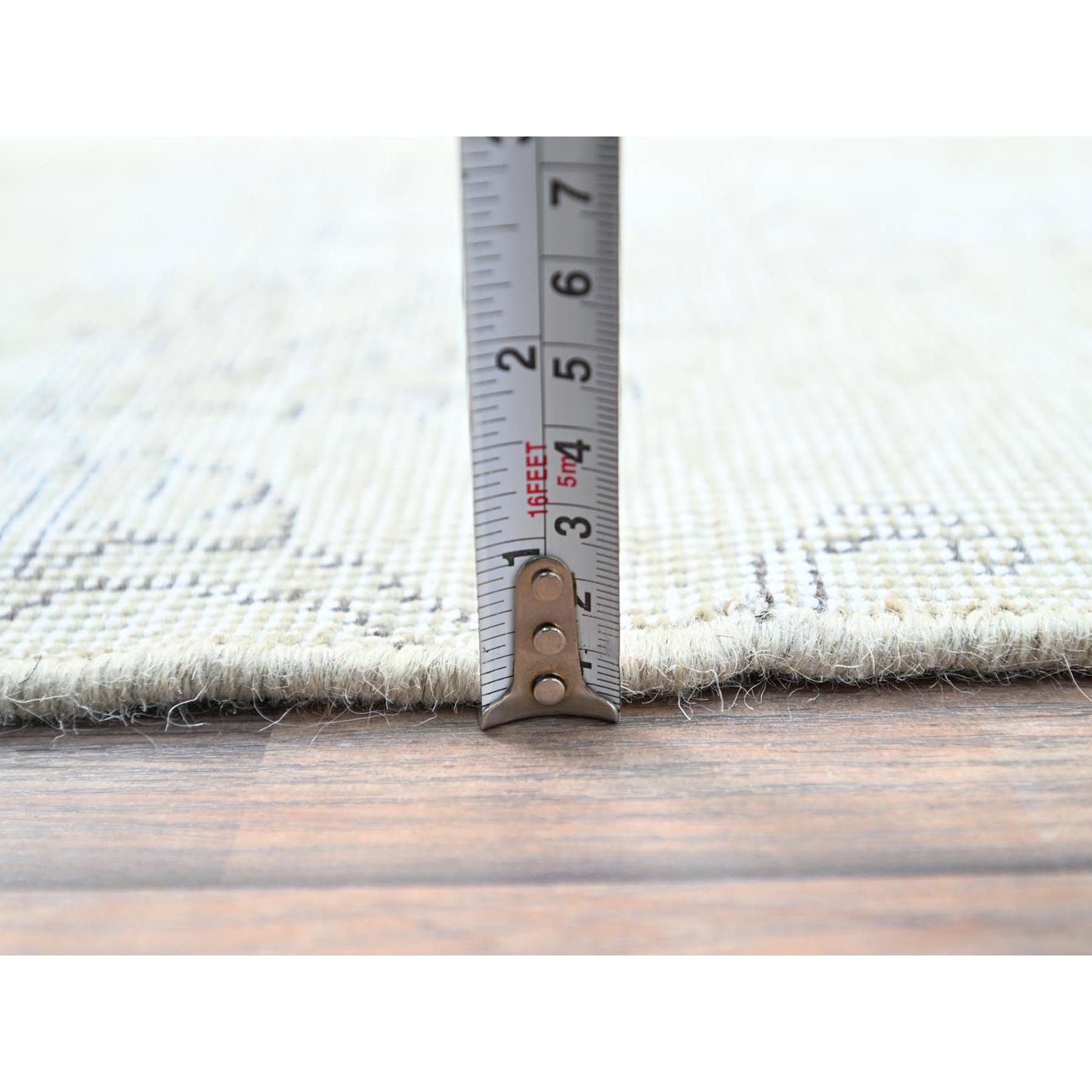 2'5"x7'6" Alabaster White, Pure Wool With Worn Out And Distressed Look, Hand Knotted Vintage Persian Tabriz, Cropped Thin, No Holes, White Wash, Runner Oriental Rug HR230 - Image 6