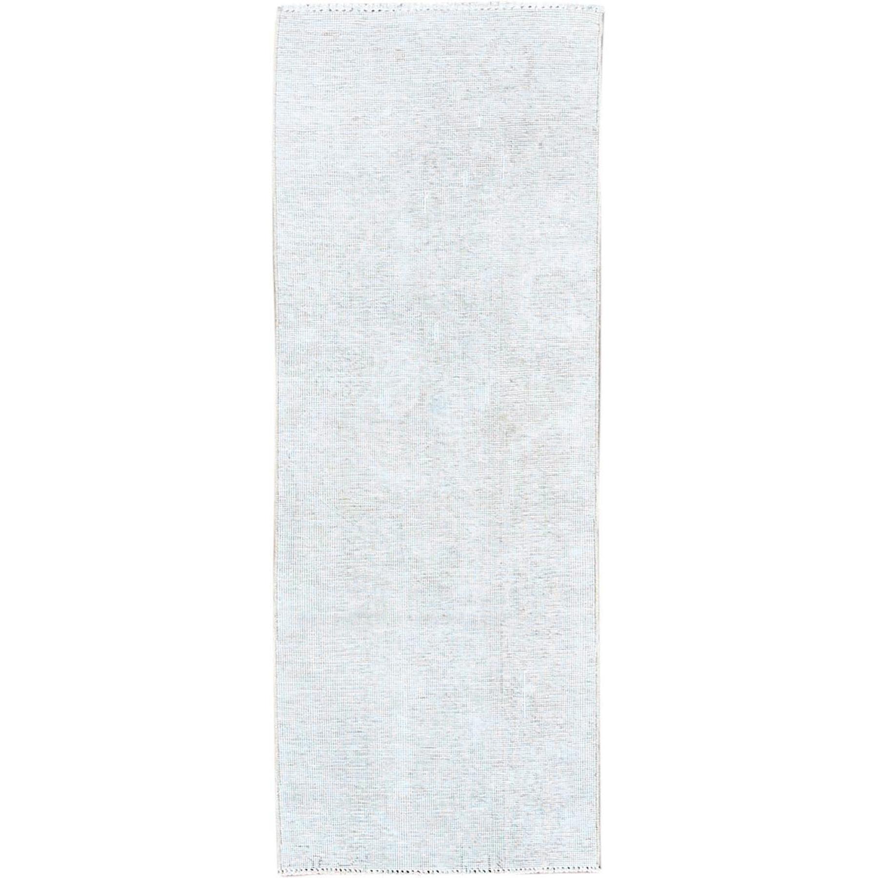 2'1"x5'9" Vista White, Cropped Thin, Organic Wool, Hand Knotted, Evenly Worn Fragment, White Wash, Sides And Ends Secured, Vintage Persian Tabriz, Runner Oriental Rug HR232
