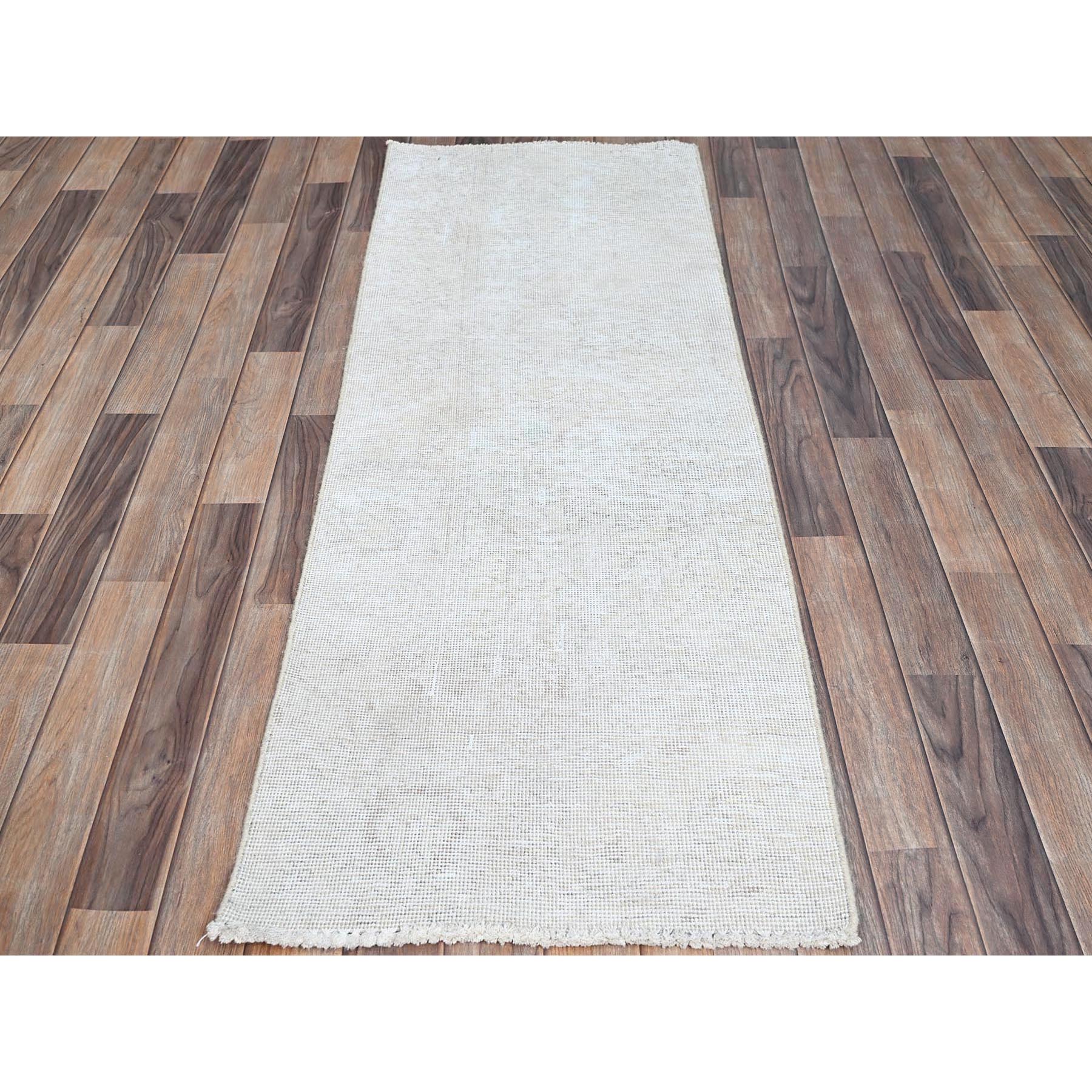 2'1"x5'9" Vista White, Cropped Thin, Organic Wool, Hand Knotted, Evenly Worn Fragment, White Wash, Sides And Ends Secured, Vintage Persian Tabriz, Runner Oriental Rug HR232 - Image 2