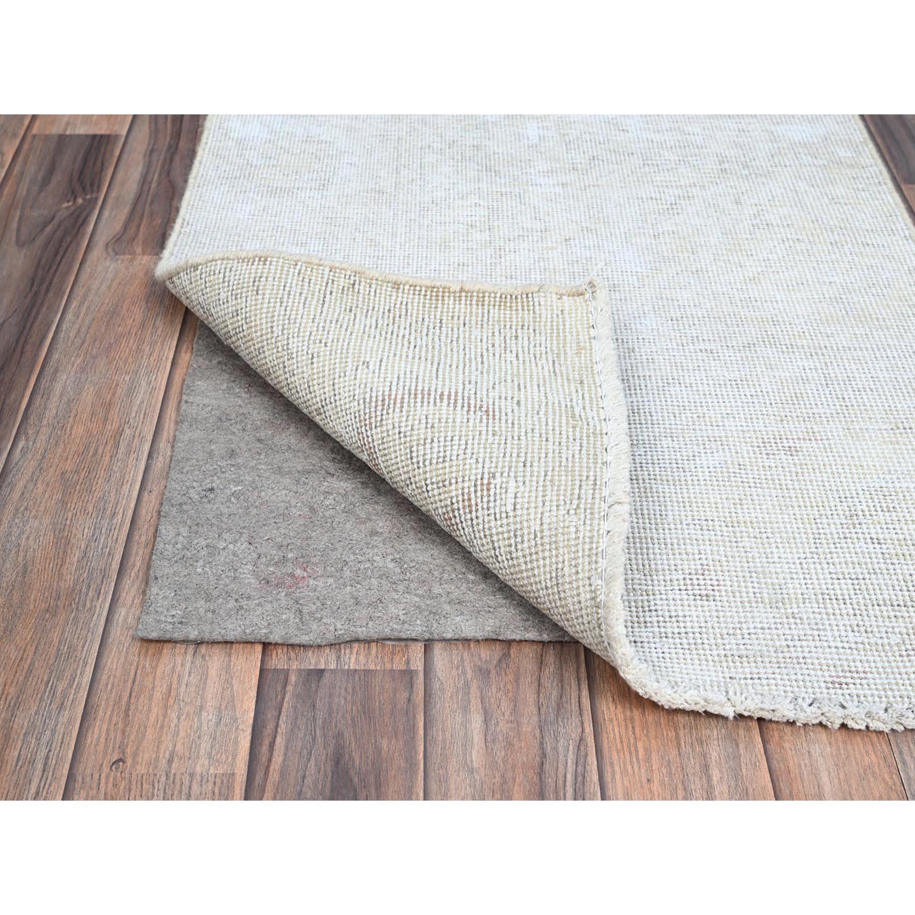 2'1"x5'9" Vista White, Cropped Thin, Organic Wool, Hand Knotted, Evenly Worn Fragment, White Wash, Sides And Ends Secured, Vintage Persian Tabriz, Runner Oriental Rug HR232 - Image 3