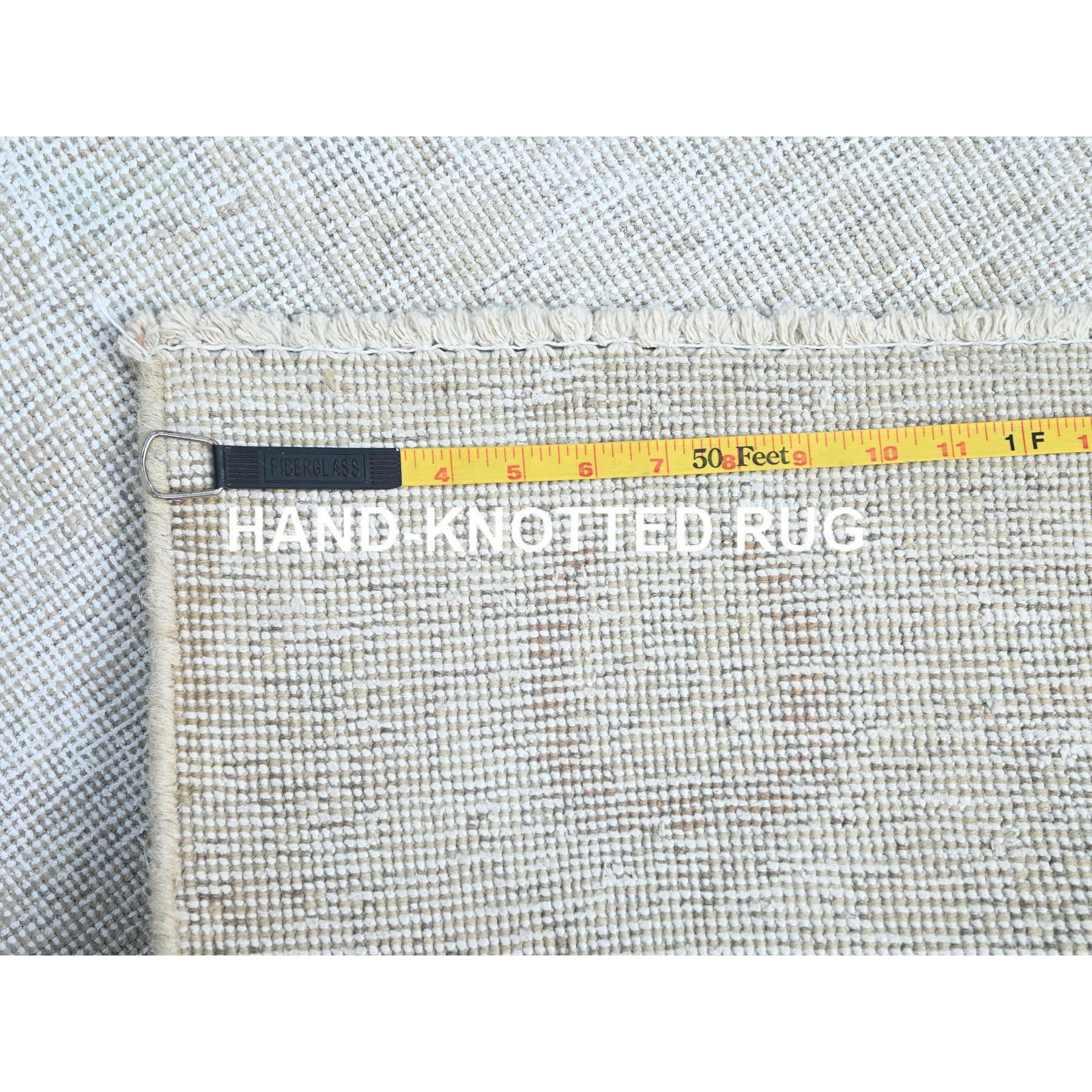 2'1"x5'9" Vista White, Cropped Thin, Organic Wool, Hand Knotted, Evenly Worn Fragment, White Wash, Sides And Ends Secured, Vintage Persian Tabriz, Runner Oriental Rug HR232 - Image 7