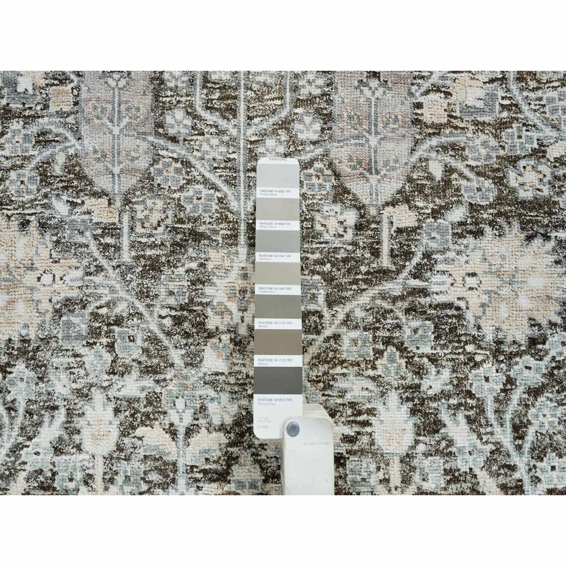 3'x5' Black and Silver, Willow and Cypress Tree Design, Silk with Textured Wool, Hand Knotted, Oriental Rug HR65181 - Image 4