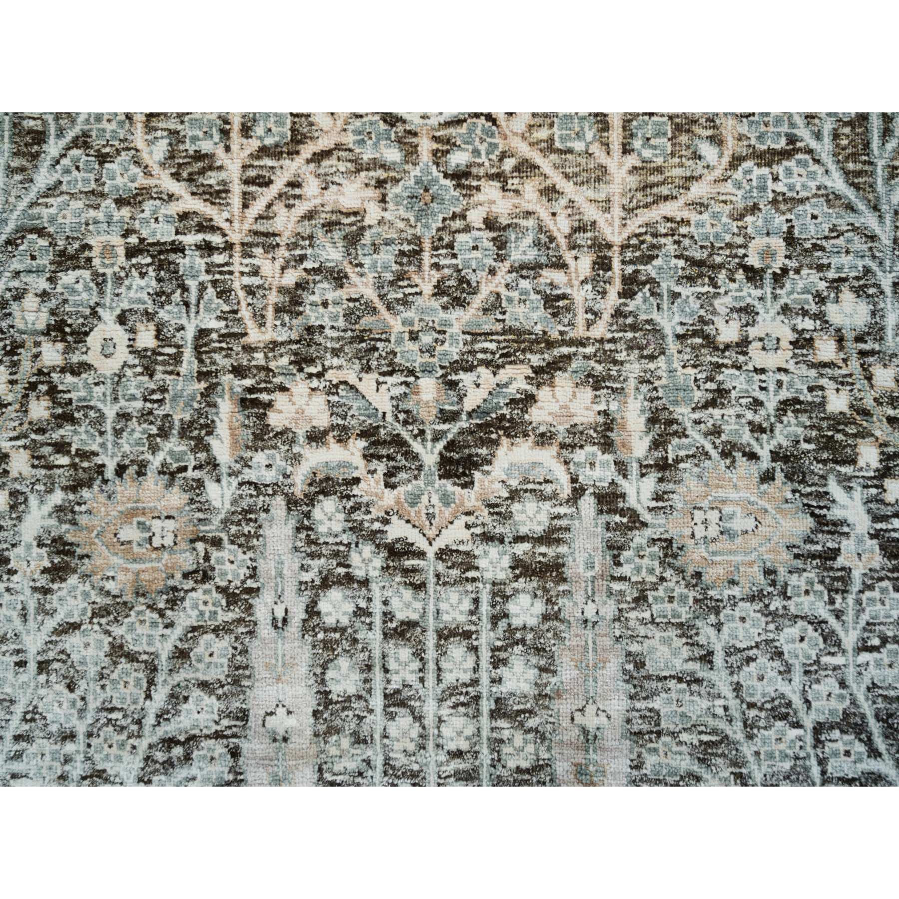 3'x5' Black and Silver, Willow and Cypress Tree Design, Silk with Textured Wool, Hand Knotted, Oriental Rug HR65181 - Image 5