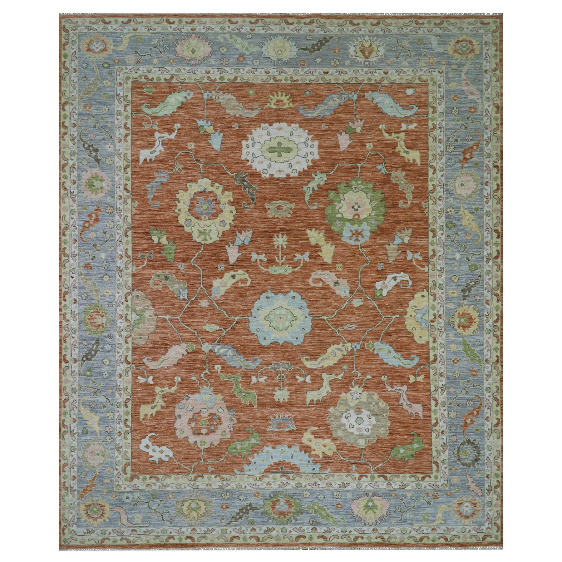12'1"x14'7" Rustic Red, Colorful Oushak Weave, All Over Pattern with Large Elements, 100% Wool, Hand Knotted, Oversized, Oriental Rug HR79901