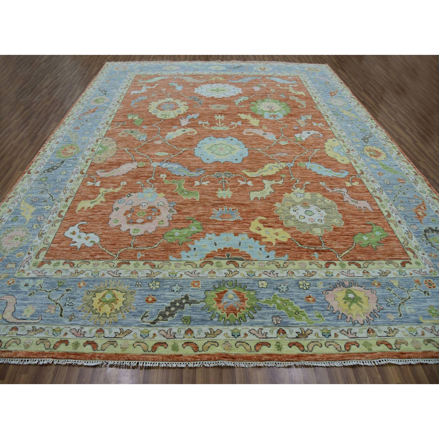 12'1"x14'7" Rustic Red, Colorful Oushak Weave, All Over Pattern with Large Elements, 100% Wool, Hand Knotted, Oversized, Oriental Rug HR79901 - Image 2