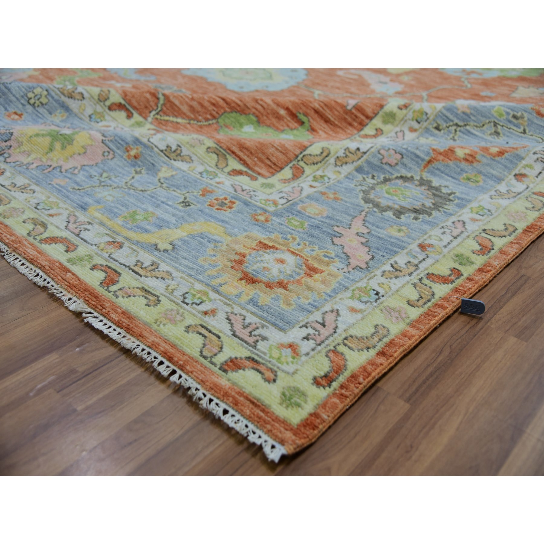 12'1"x14'7" Rustic Red, Colorful Oushak Weave, All Over Pattern with Large Elements, 100% Wool, Hand Knotted, Oversized, Oriental Rug HR79901 - Image 6