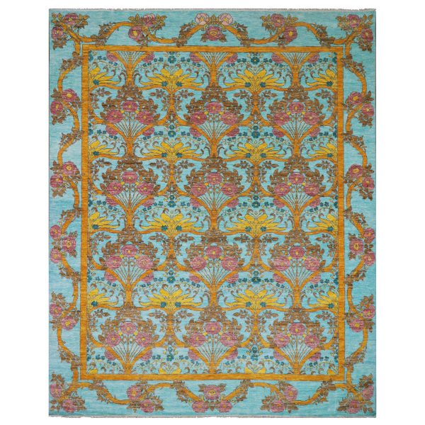 12'2"x14'9" Powder Blue, Arts and Craft William Morris Design Inspired, 100% Wool, Lush Pile, Hand Knotted, Oversized, Oriental Rug HR79911
